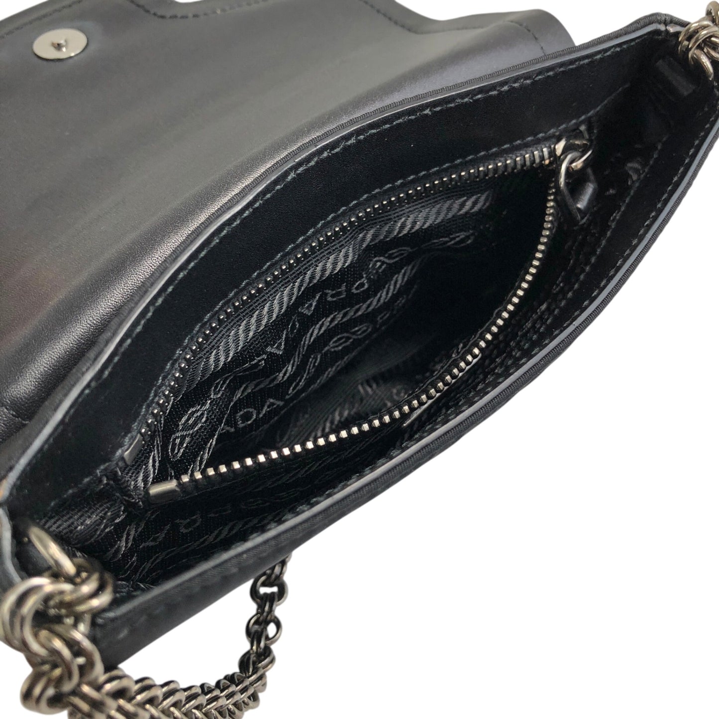 PRADA Logo Rhinestone Chain Handbags Black Vintage y8bzmh