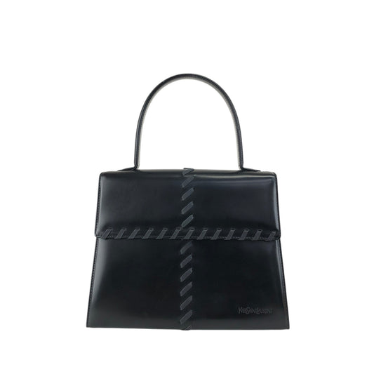Yves Saint Laurent Logo Embossed Stitch Top Handle Handbag Black Vintage 5rym7i