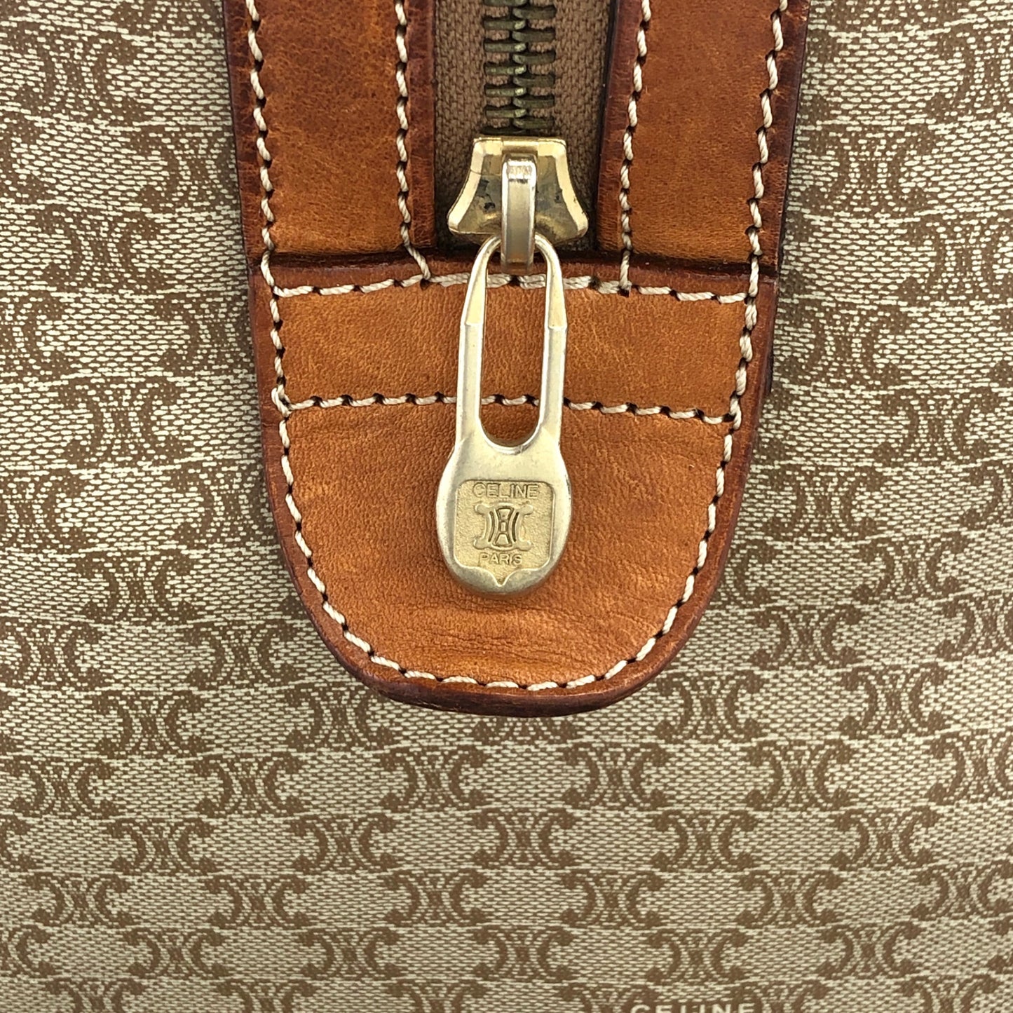 CELINE Macadam Blason Handbag Boston bag Beige Vintage ud4tv5