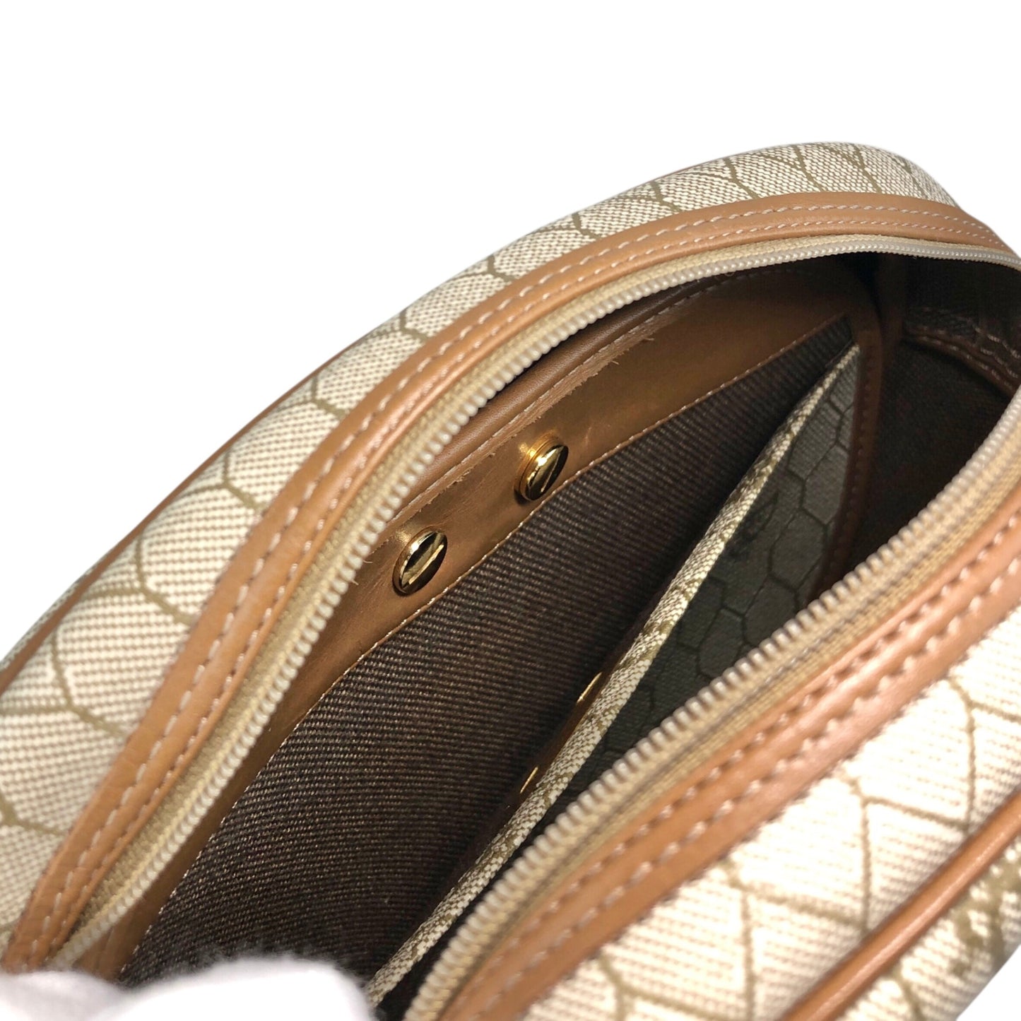 Christian Dior Honeycomb Pattern Round Shoulder bag Beige Vintage p7a3yt