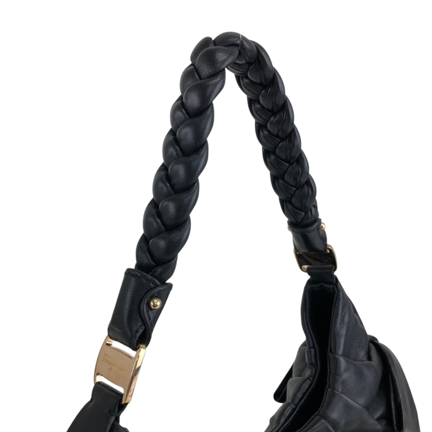 Salvatore Ferragamo Vala Ribbon Shoulder bag Hobobag Black Vintage nbxkia