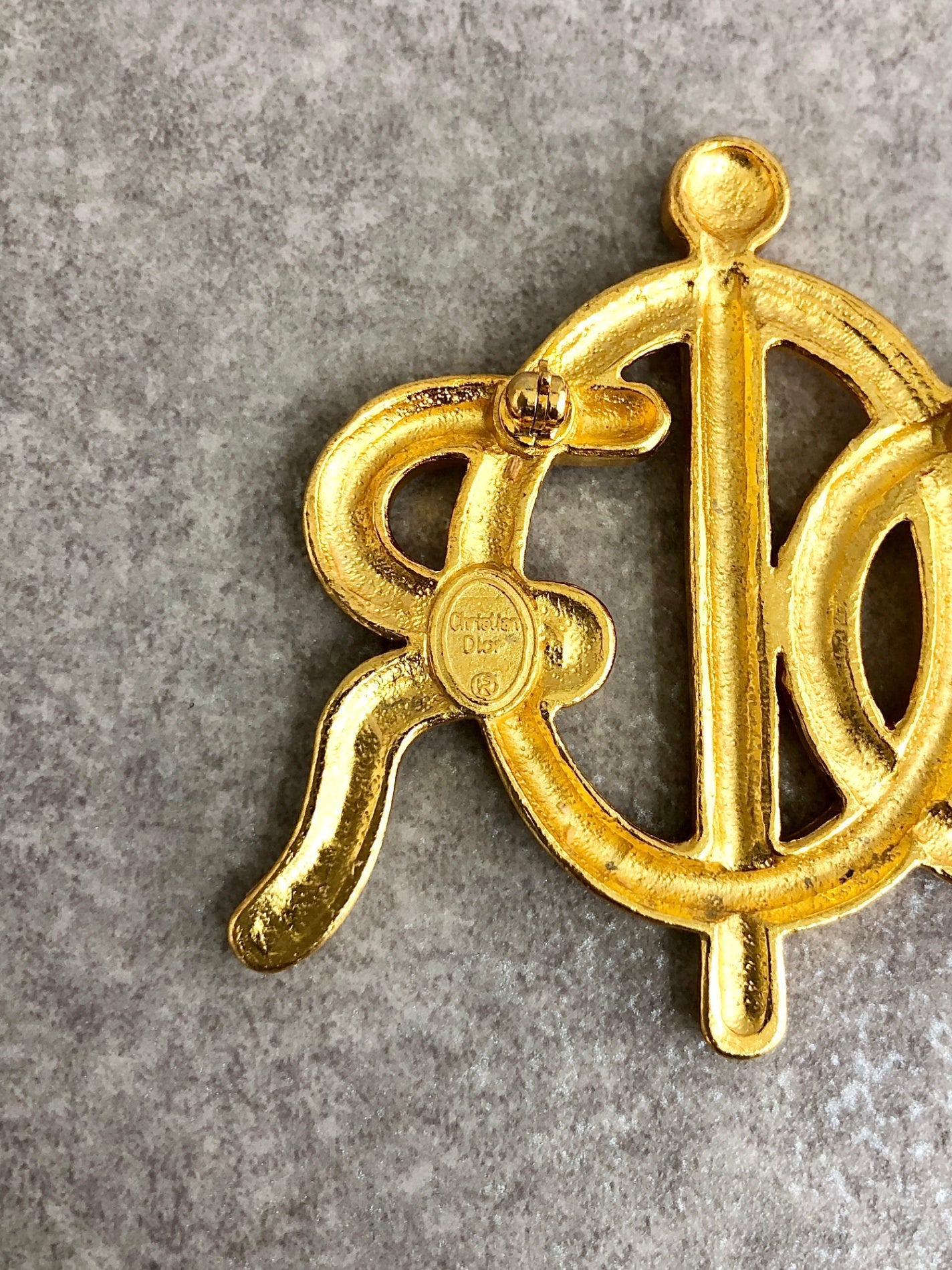 Christian Dior Logo Rhinestone Brooch Gold Vintage mwcad6