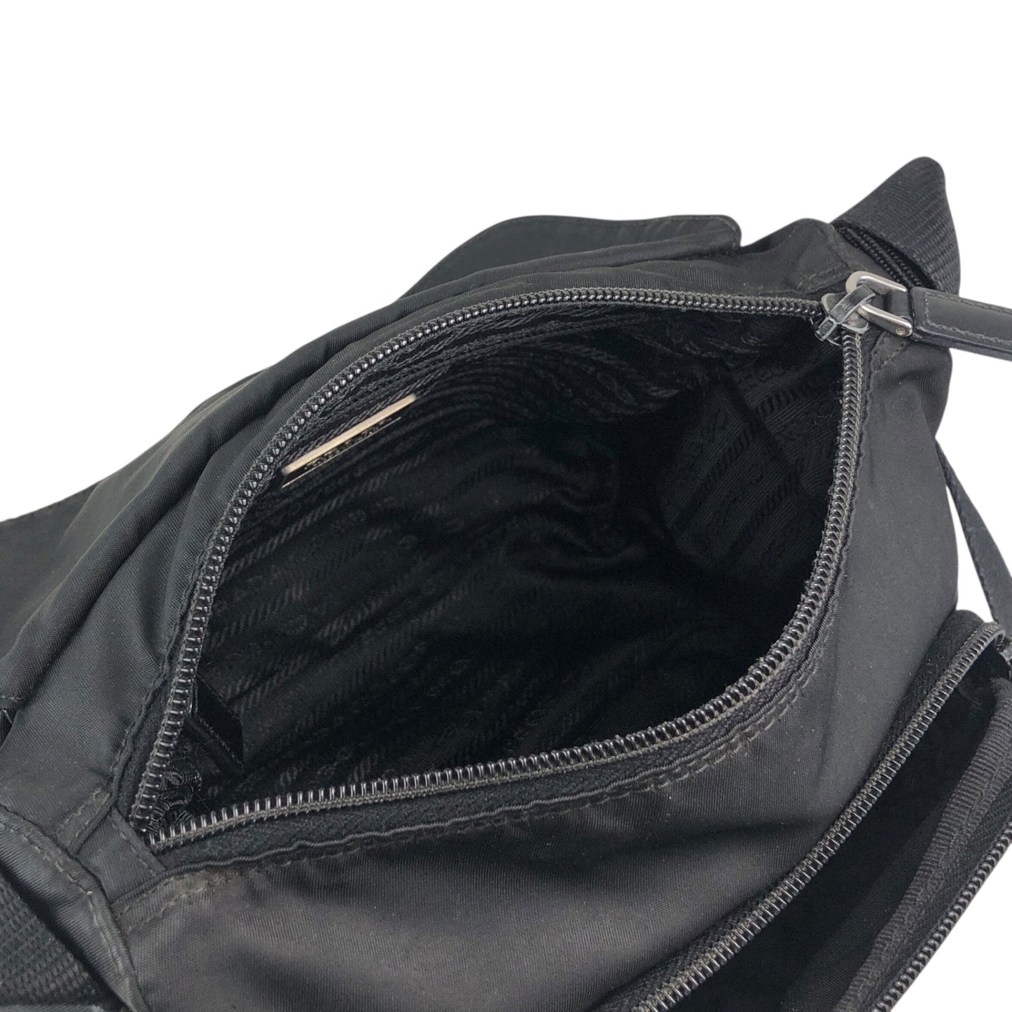 PRADA Tessuto Triangle Logo Front Buckle Side Pocket Shoulder bag Black Vintage 5whkzb