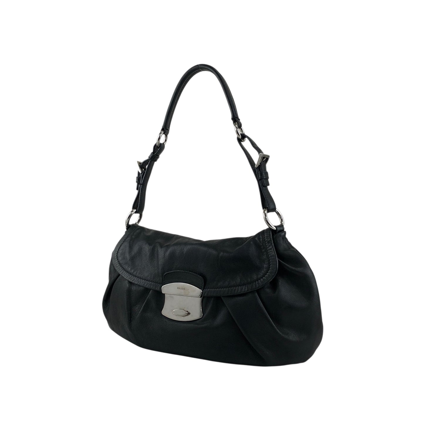 PRADA Logo Front Buckle Shoulder bag Black Vintage 4b8iuy