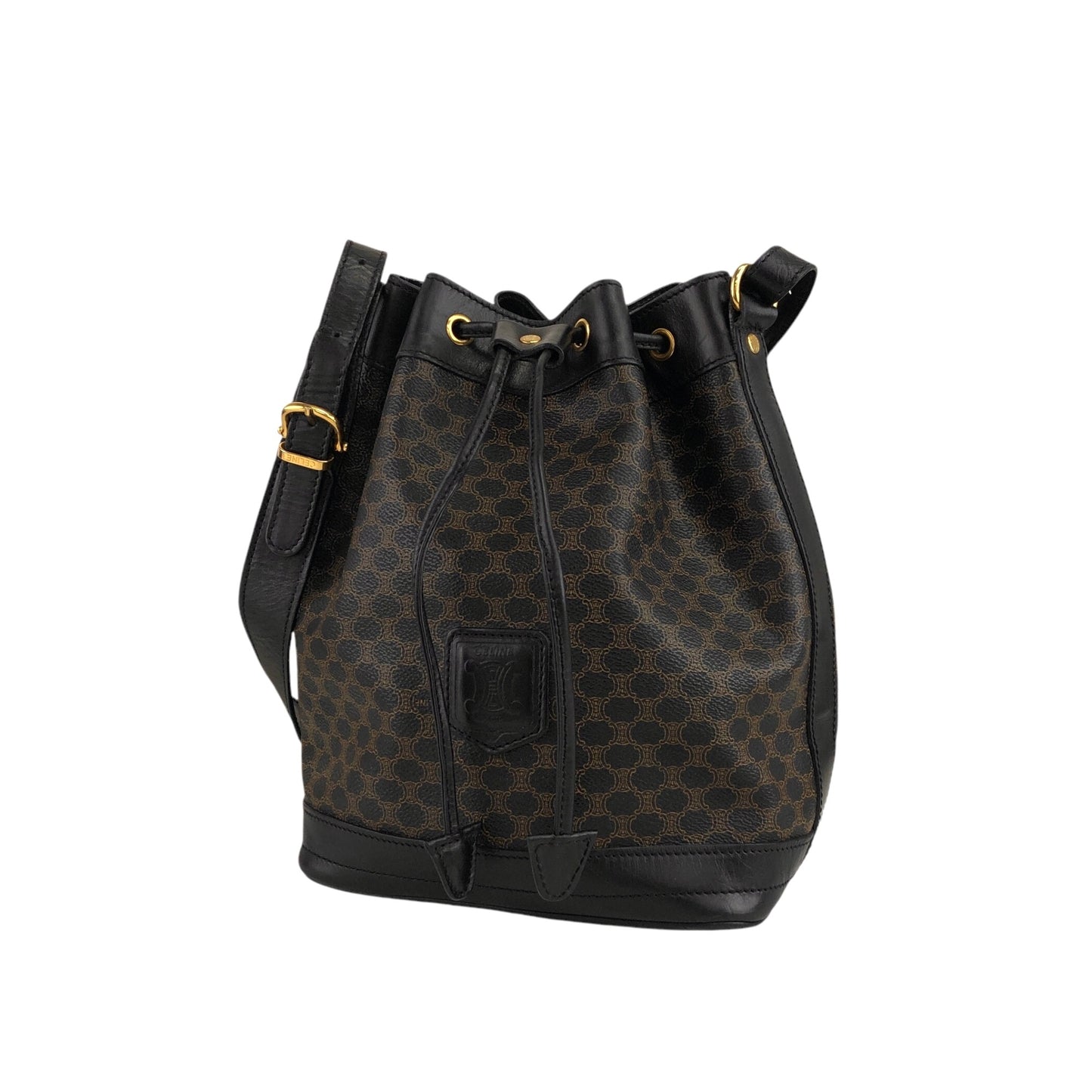 CELINE Macadam Blason Drawstring Shoulder bag Black Vintage mujneu