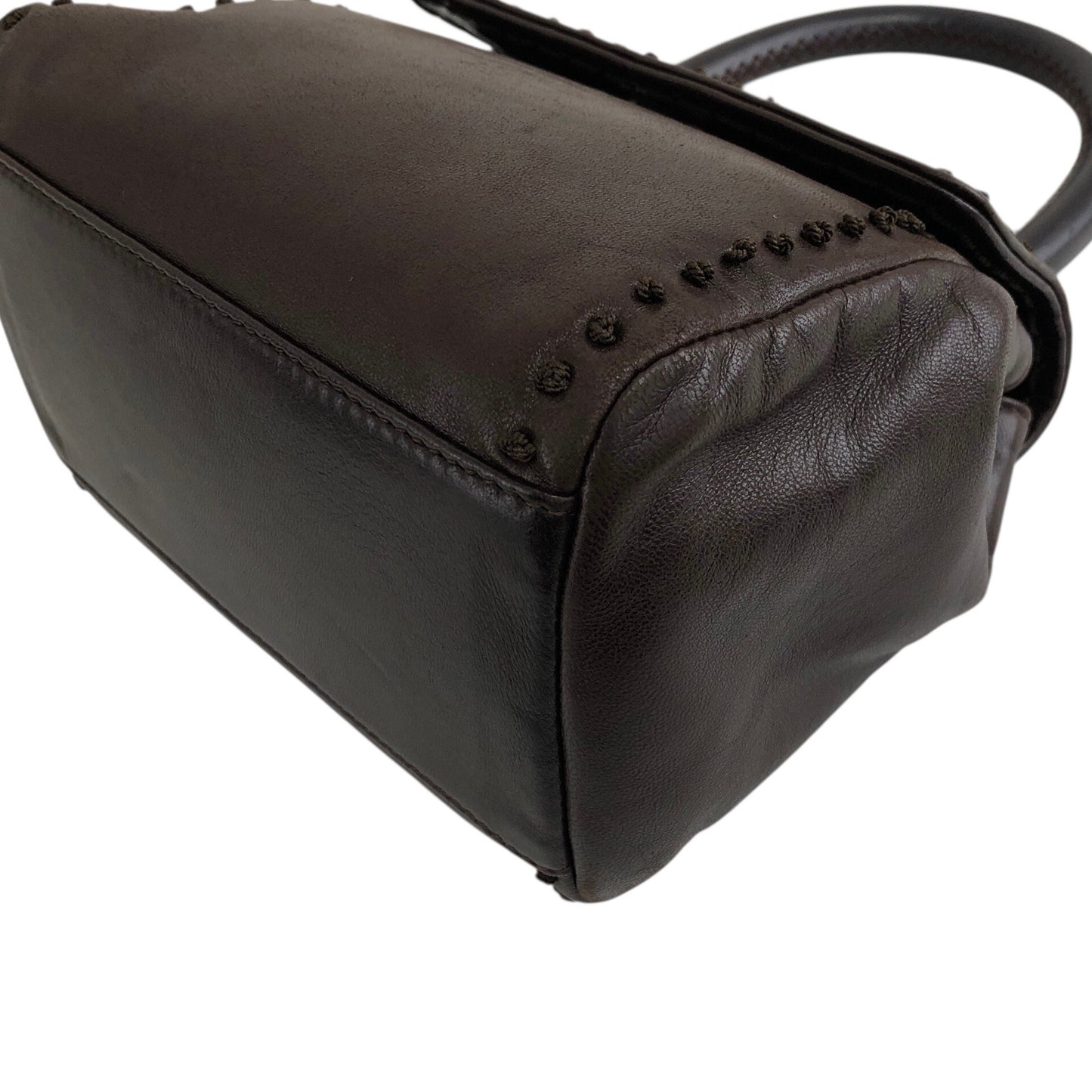 PRADA Logo Embossed Small Handbag Brown Vintage 5zhkhc