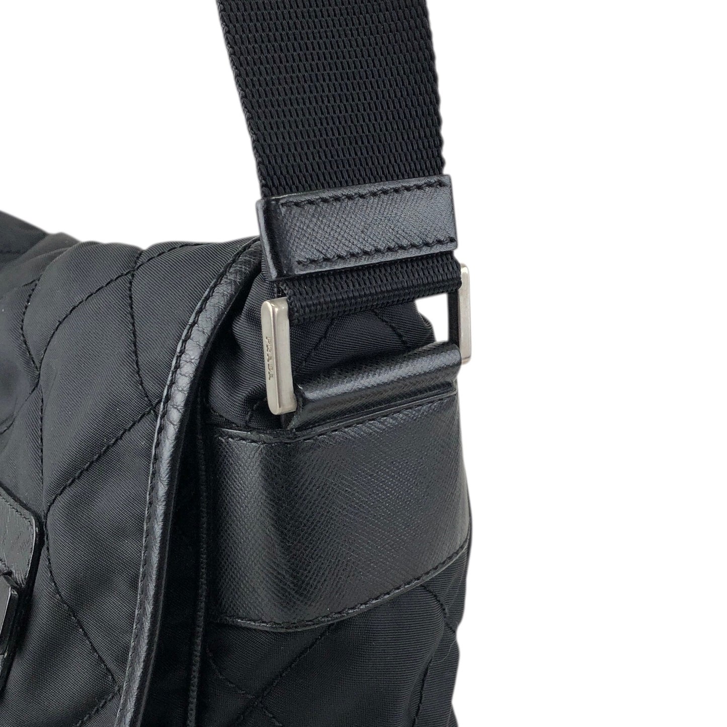 PRADA Tessuto Triangle Logo Shoulder bag Black Vintage g5c3is