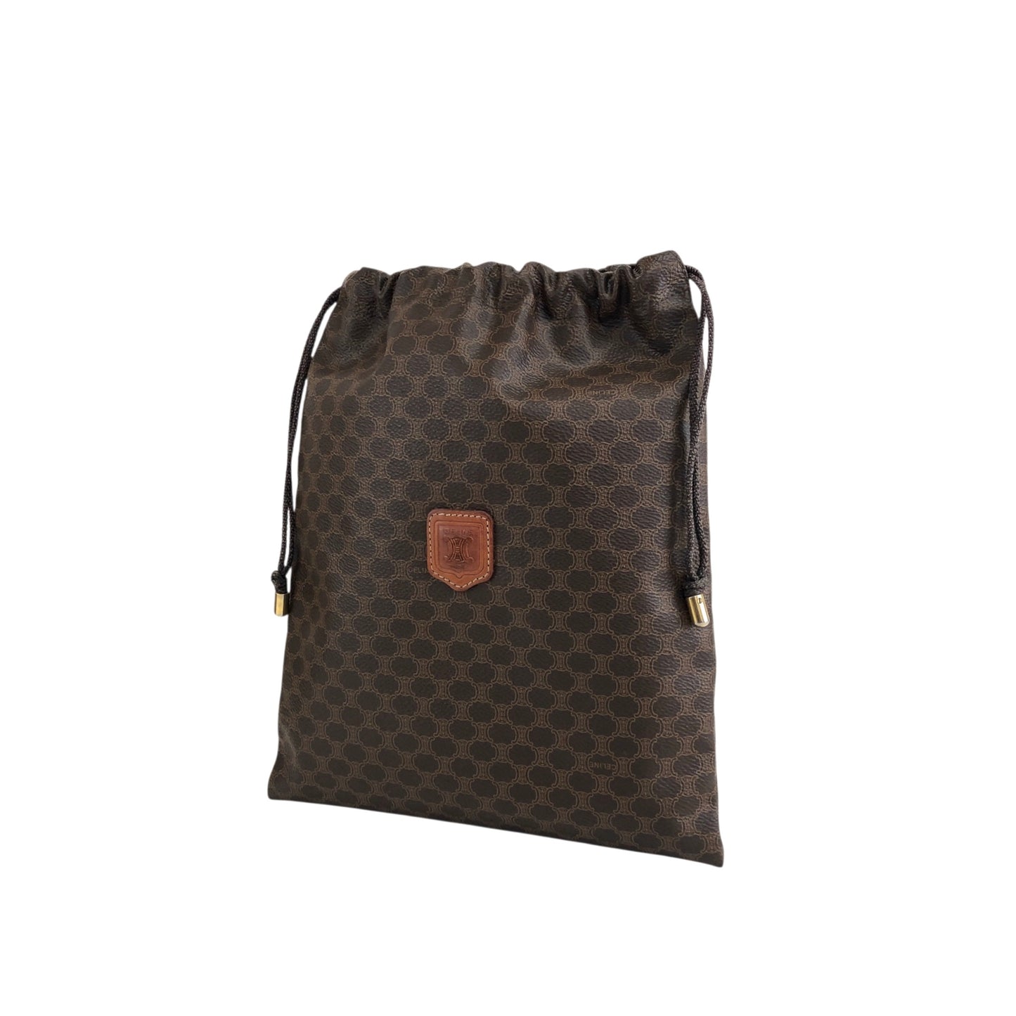 CELINE Macadam Blason Drawstring Small Handbag Pouch Brown Vintage 6ve7d6