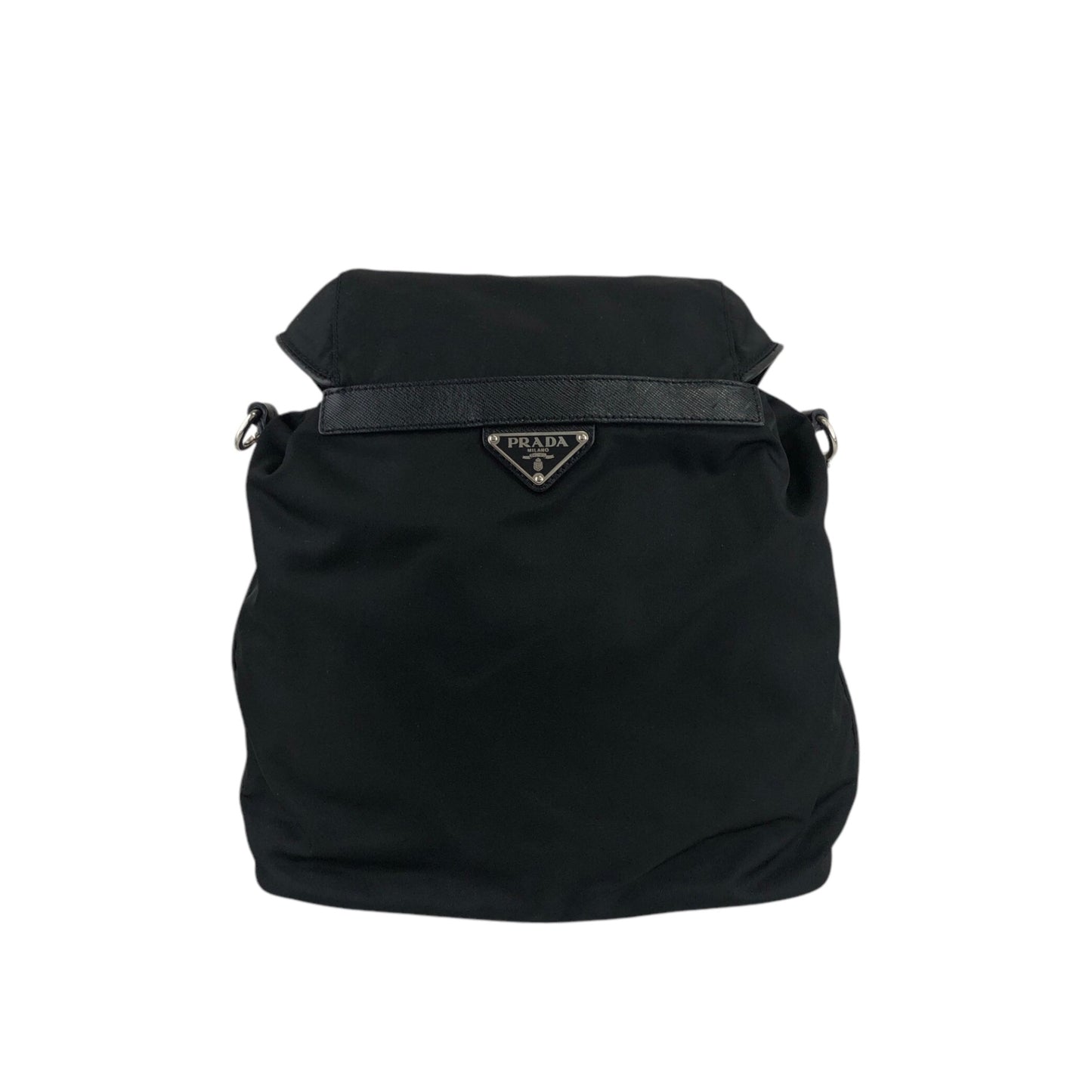 PRADA Triangle Logo Front Buckle Shoulder bag Black Vintage fkfvej