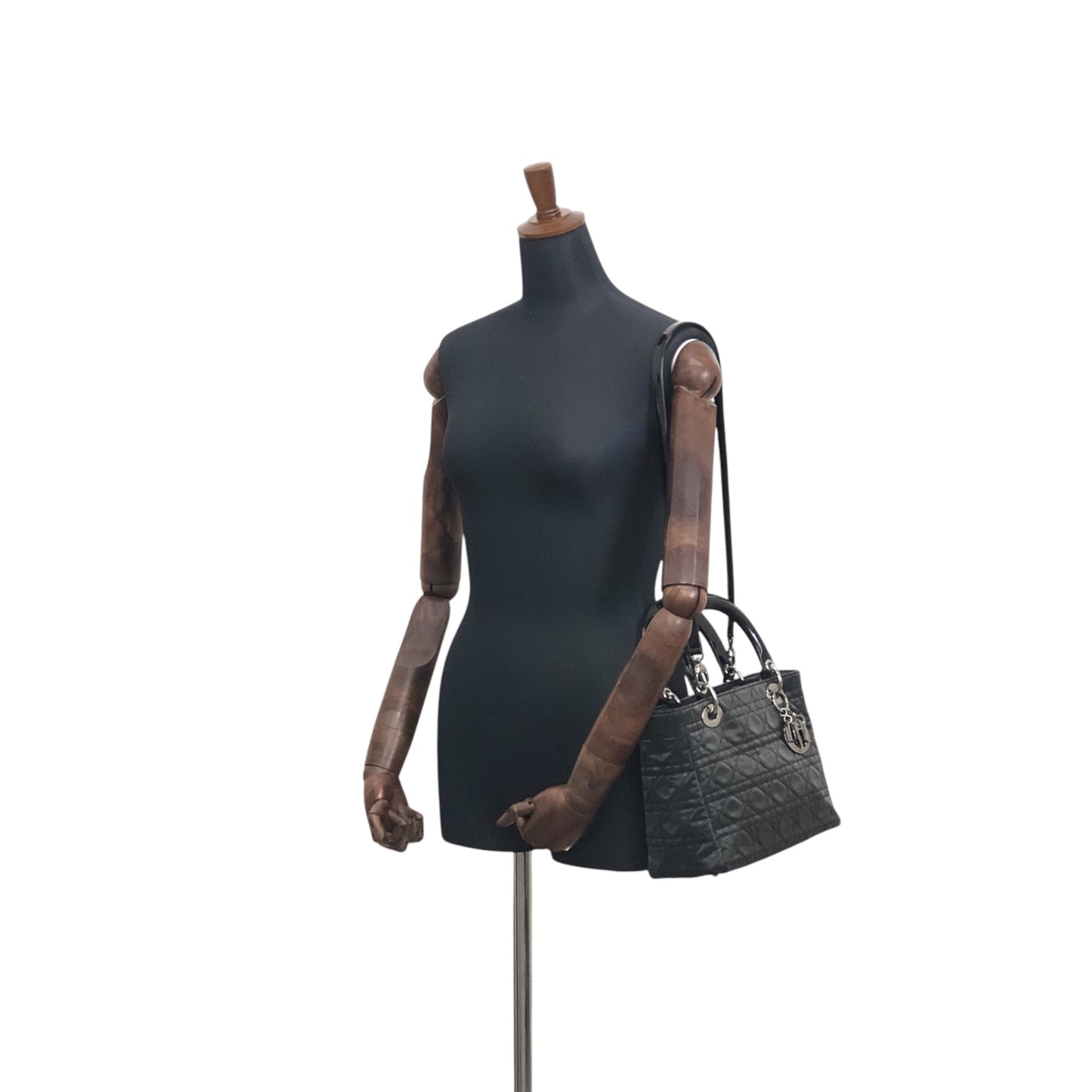 Christian Dior Cannage CD Logo Charm Two-way Handbag Shoulder bag Black Vintage 5cgj75