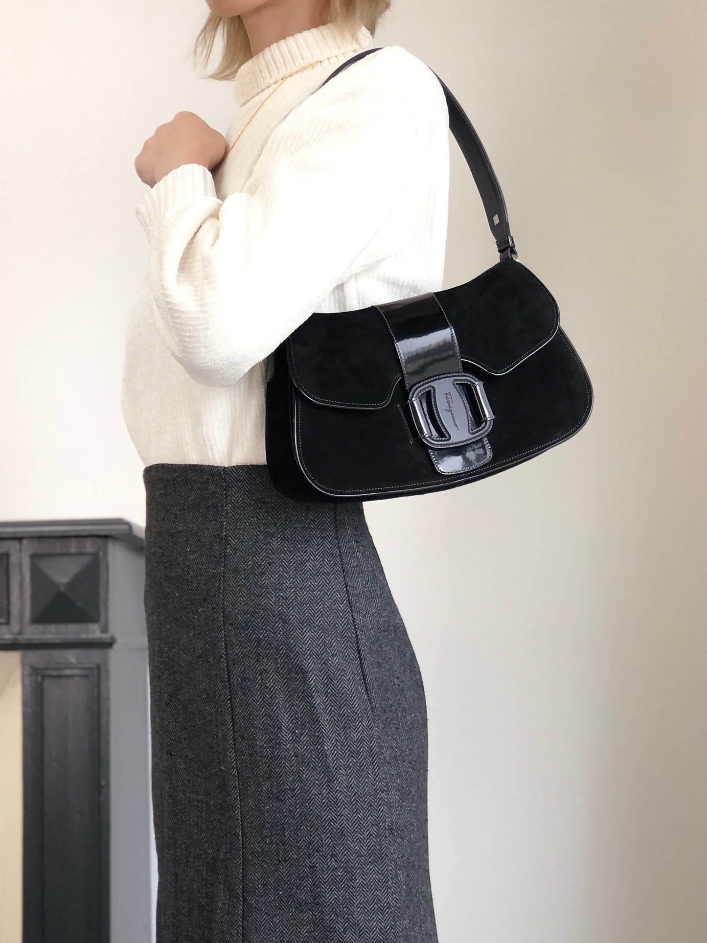 Salvatore Ferragamo Gancini Shoulder bag Black Vintage p6iss8