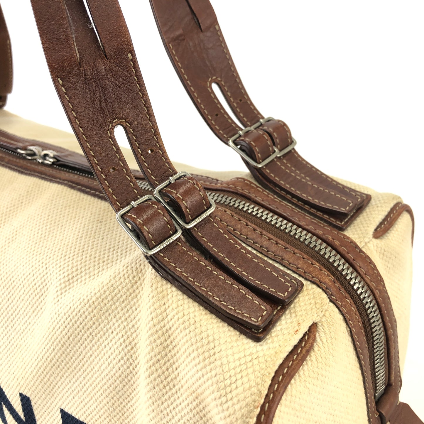 CELINE Logo Canvas Leather Boston bag Handbag Ivory Vintage rxrarg