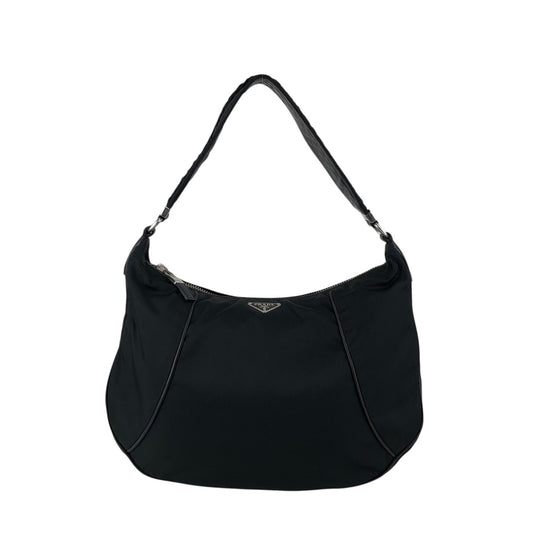 PRADA Tessuto Triangle Logo Shoulder bag Hobobag Black Vintage hub83u
