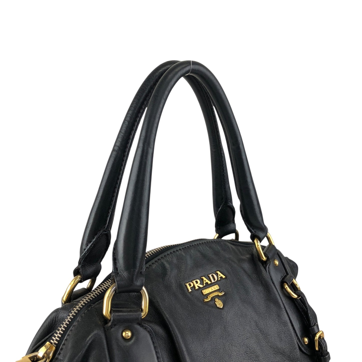 PRADA Logo Two-way Handbag Shoulder bag Black Vintage ashbj6