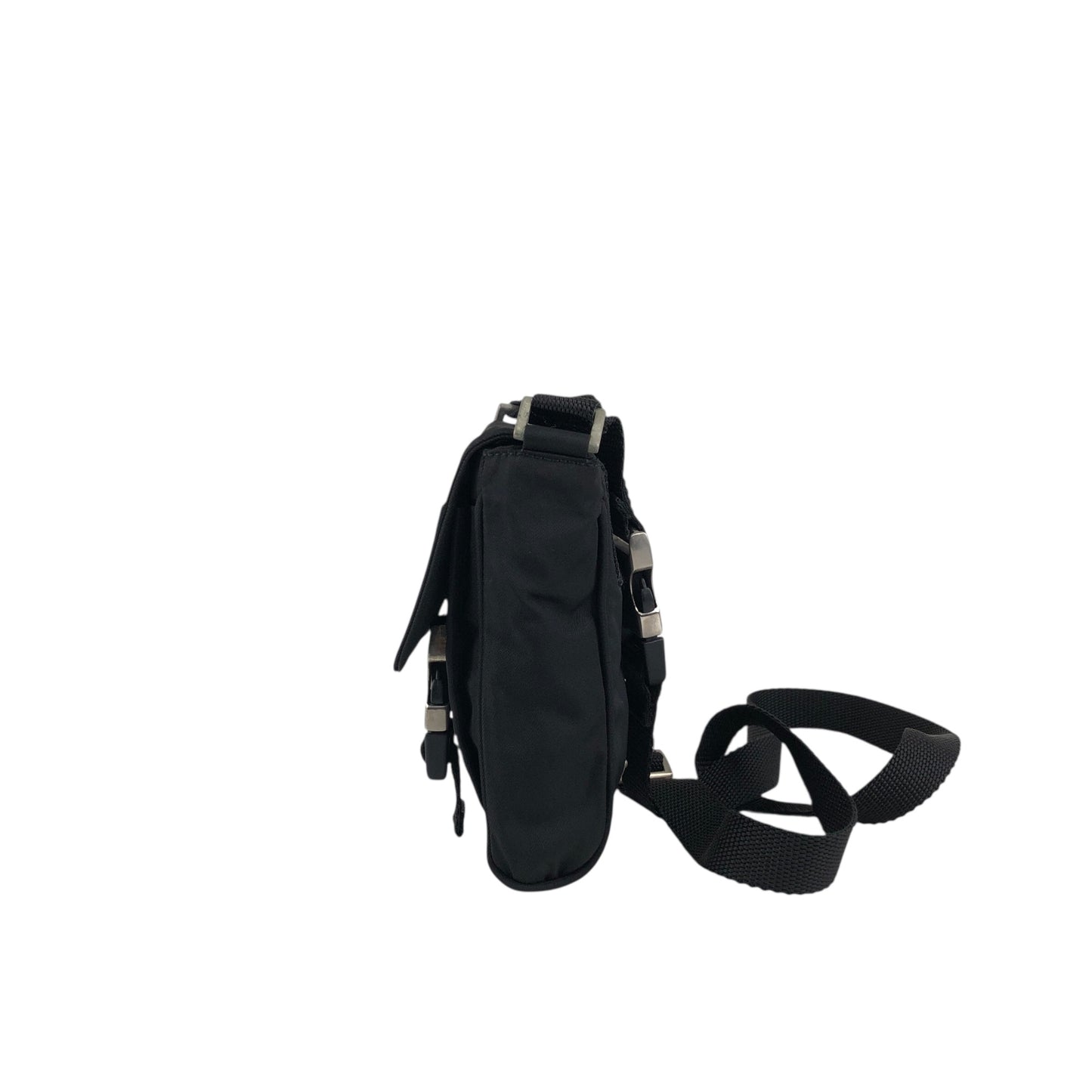 PRADA Tessuto Triangle Logo Front Buckle Small Shoulder bag Black Vintage efbuwg