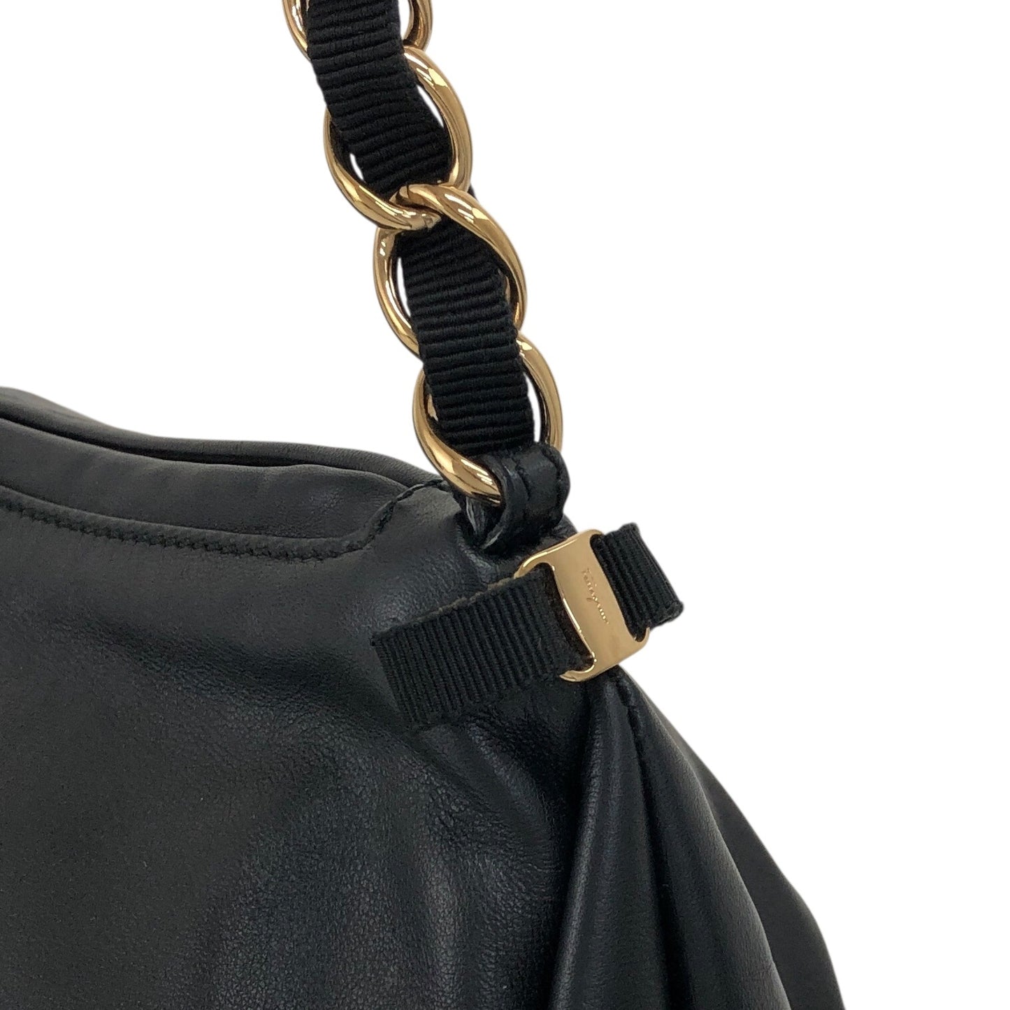 Salvatore Ferragamo Vala Ribbon Chain Shoulder bag Black Vintage j65jf8