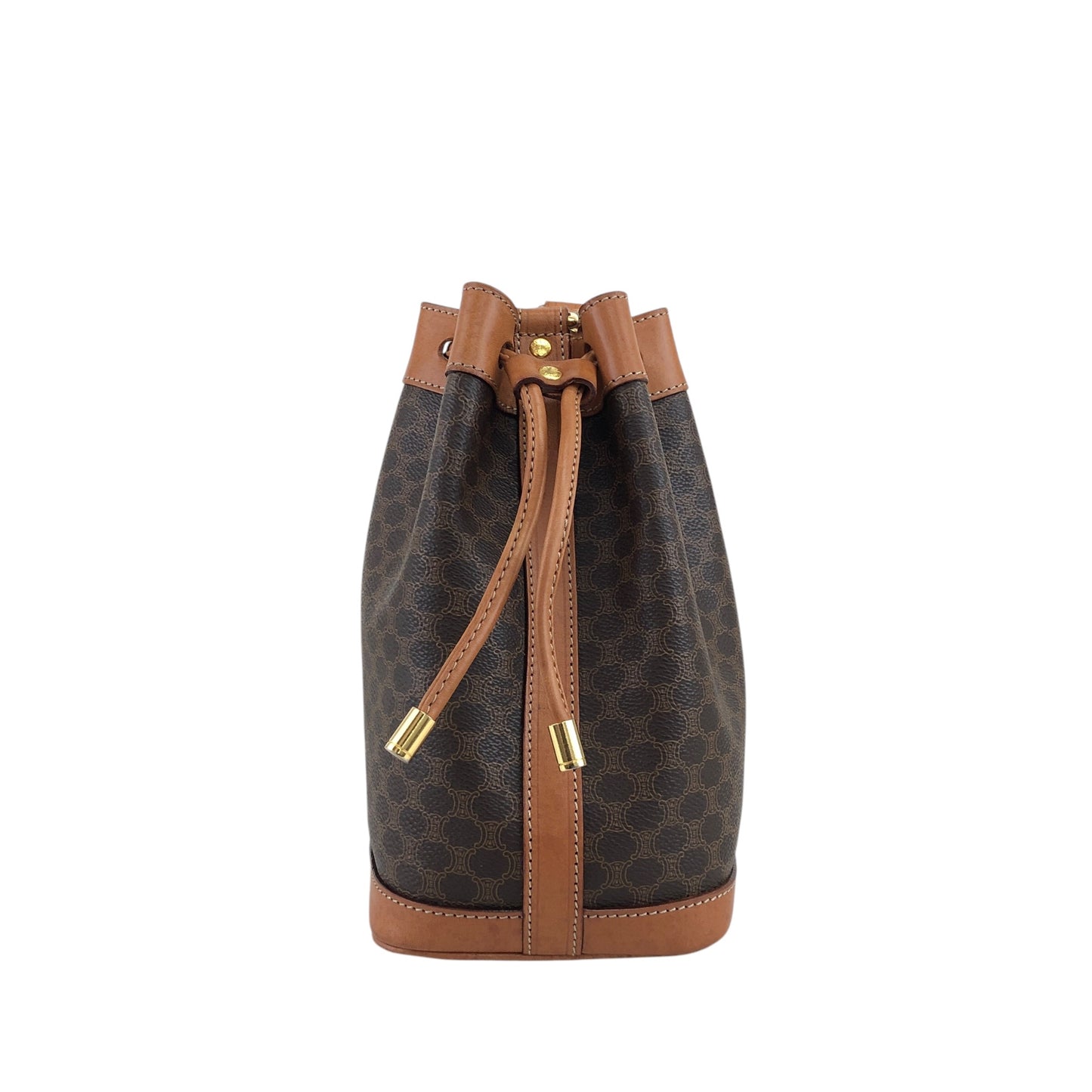 CELINE Macadam Drawstring Shoulder bag Brown Vintage eavnn8