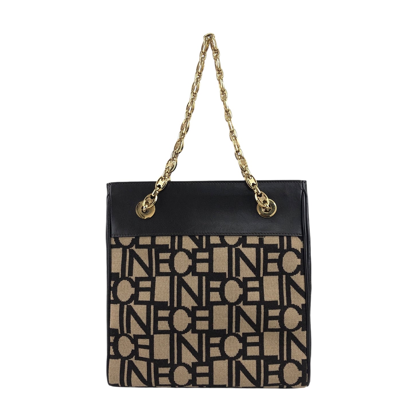 CELINE Logo Embroidery Chain Handbag Brown Vintage 88vc8f