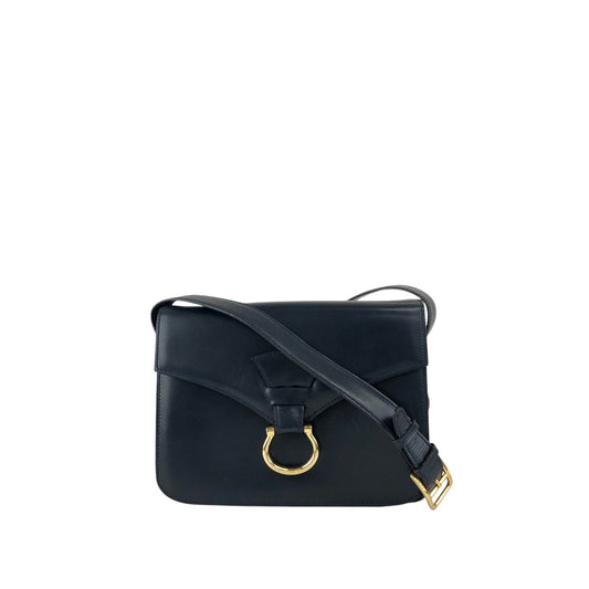 CELINE Gancini Shoulder bag Navy Black Vintage f3dnha