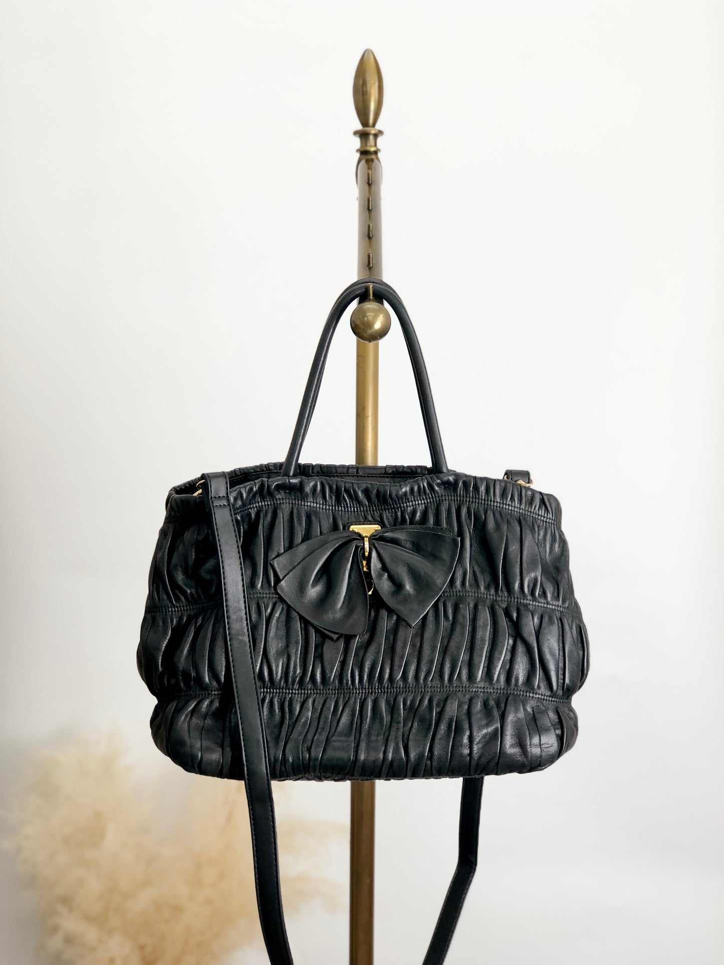 PRADA Ribbon Motif Two-way Handbag Shoulder bag Black Vintage hfsinw