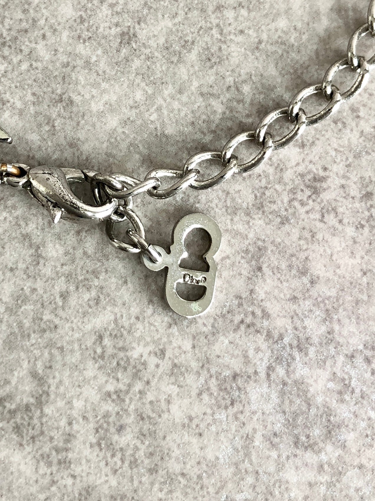 Christian Dior CD Logo Ribbon Motif Bracelet Black×Silver Vintage 8svxv8