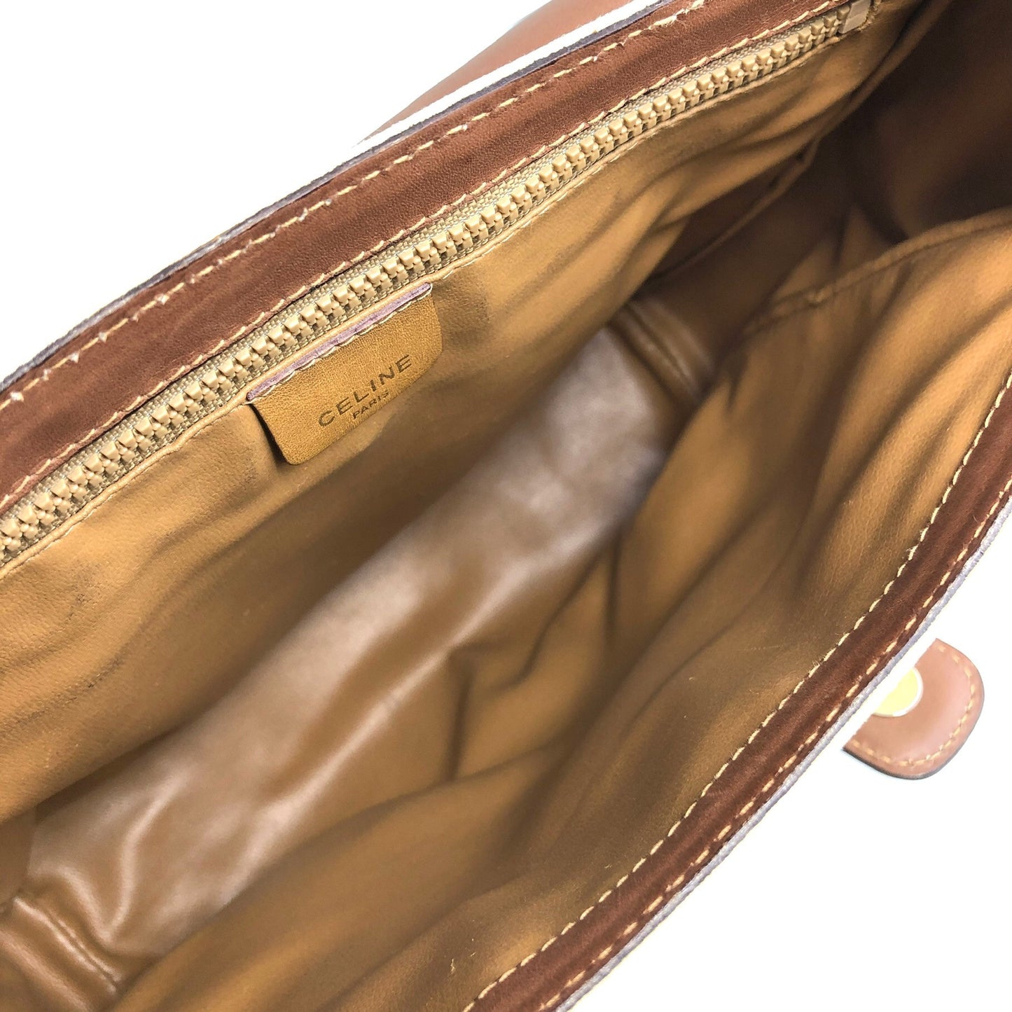 CELINE Blason Shoulder bag White×Brown Vintage ue3evj
