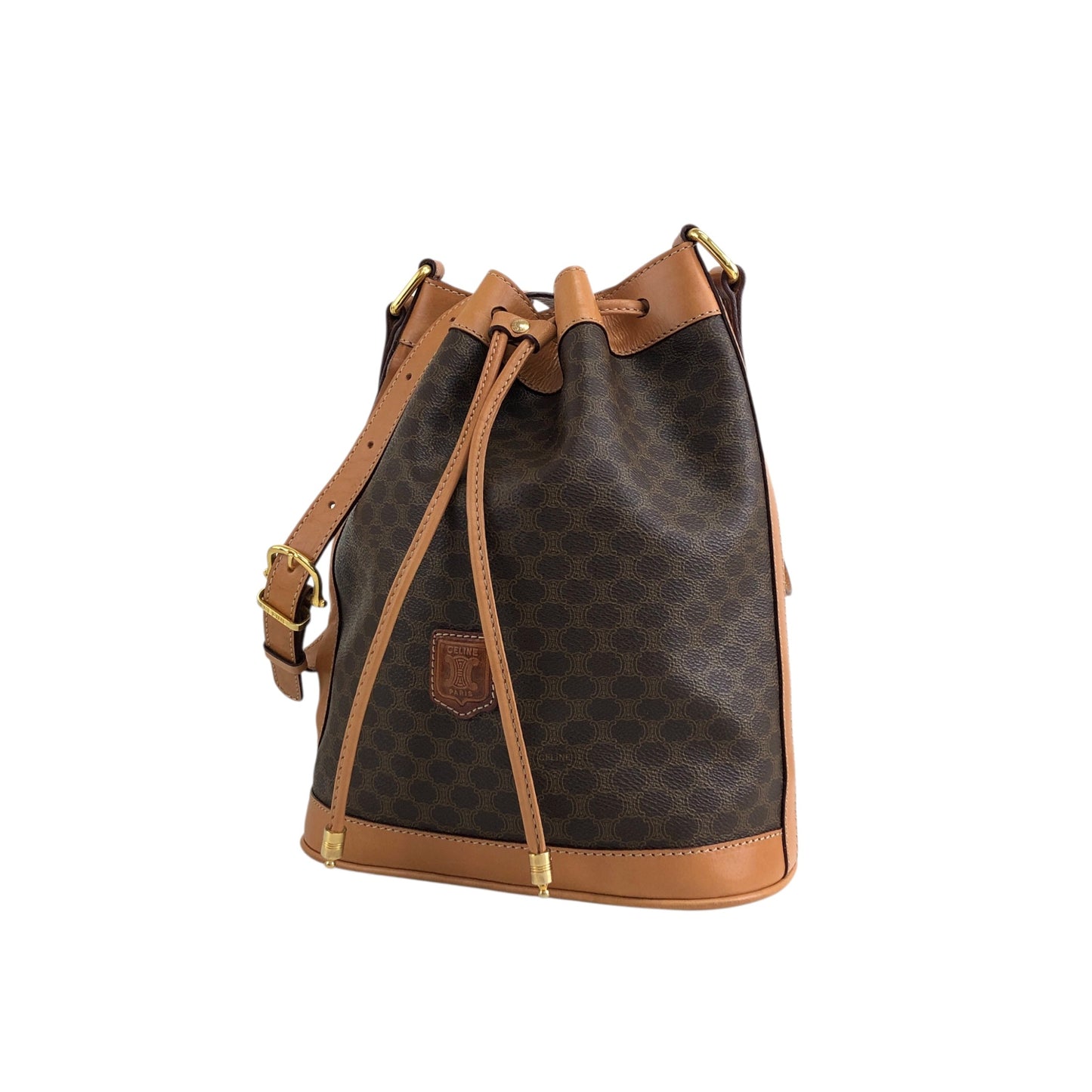 CELINE Macadam Blason Drawstring Shoulder bag Brown Vintage yp4ki3