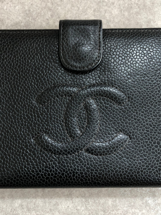CHANEL Coco Mark Long Wallet Folded Wallet Black Vintage nd3dzs