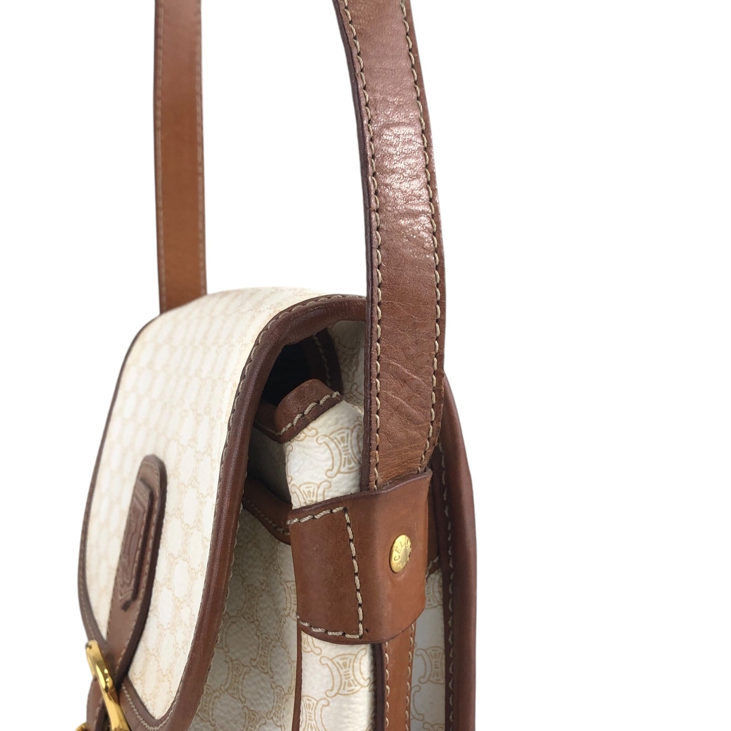 CELINE Macadam Blason Front Buckle Shoulder bag White Vintage s4pk6f