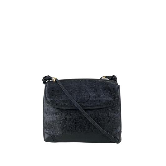 GUCCI Logo Embossed Shoulder bag Black Vintage awhzfg