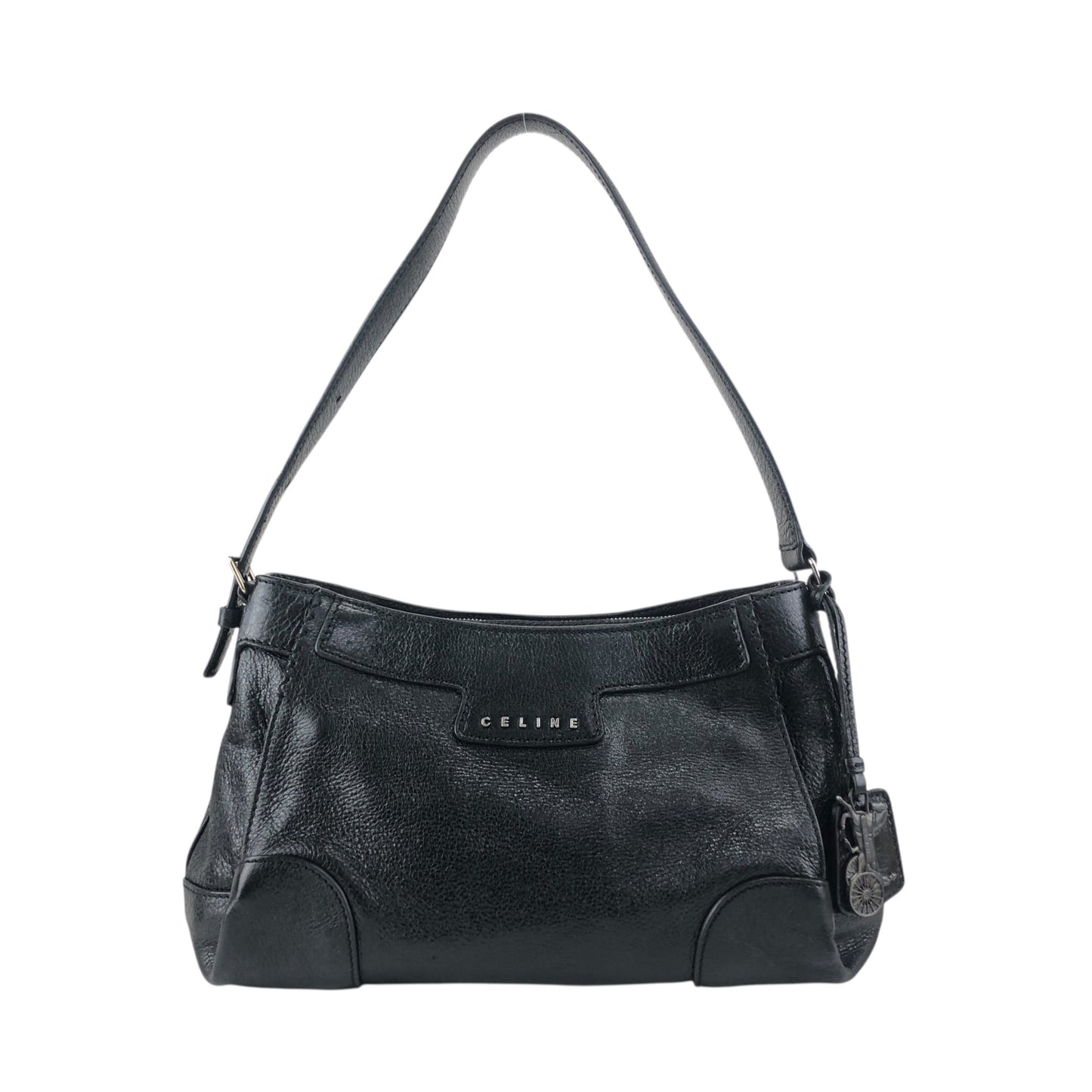 CELINE Horse Carriage Logo Handbag Hobobag Black Vintage hieixd