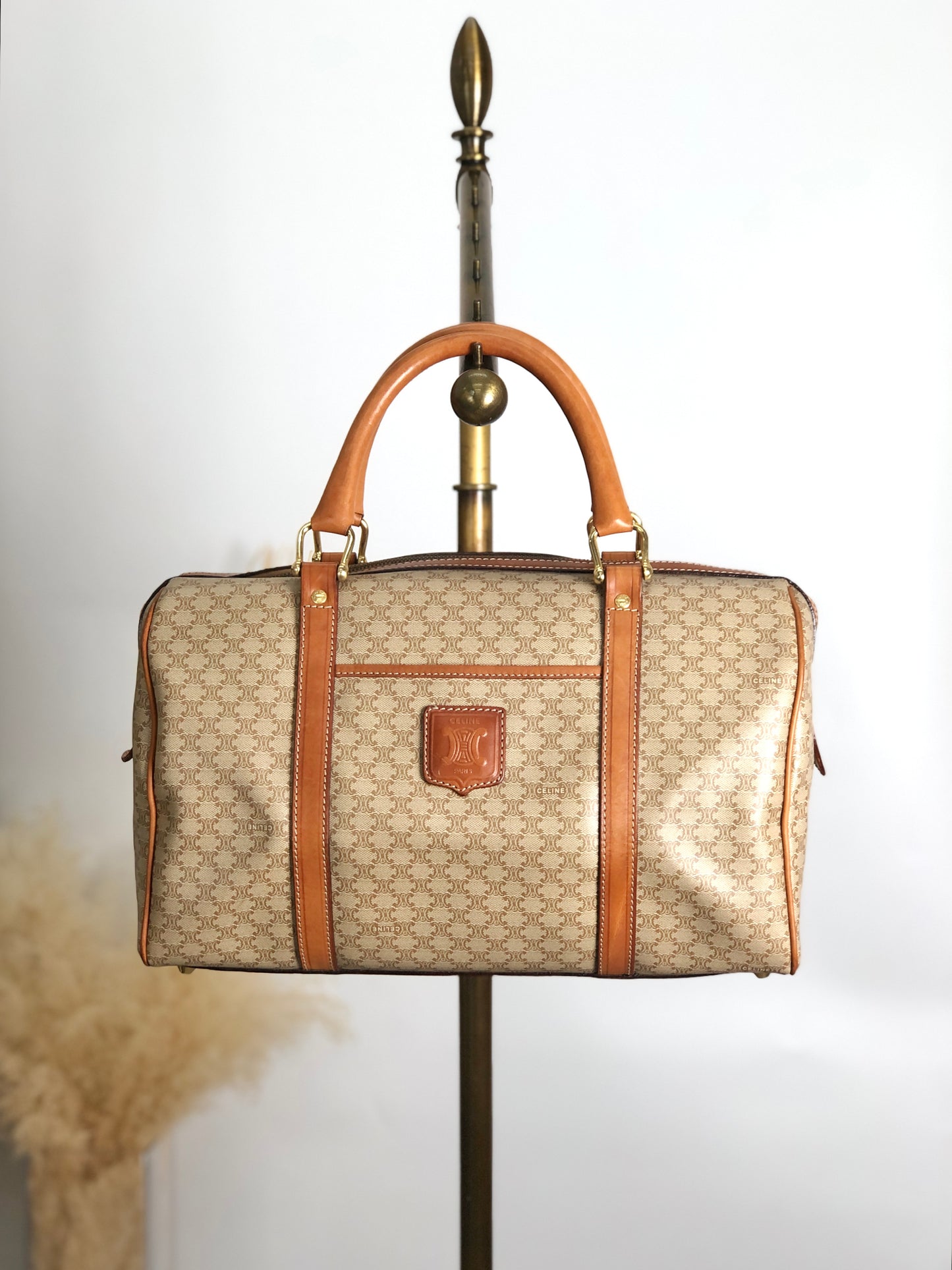 CELINE Macadam Blason Handbag Boston bag Beige Vintage ud4tv5