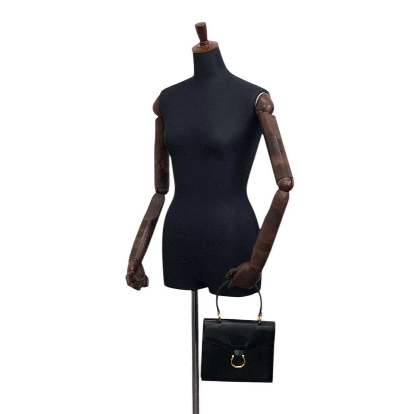 CELINE Horse Bit Top Handle Handbag Black Vintage b2e5yr