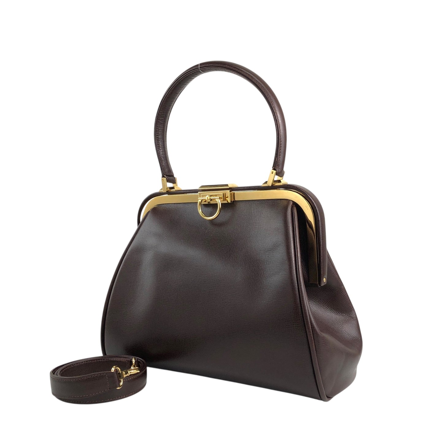 Christian Dior Gancini Metal Clasp Two-way Handbag Shoulder bag Brown Vintage pzns32