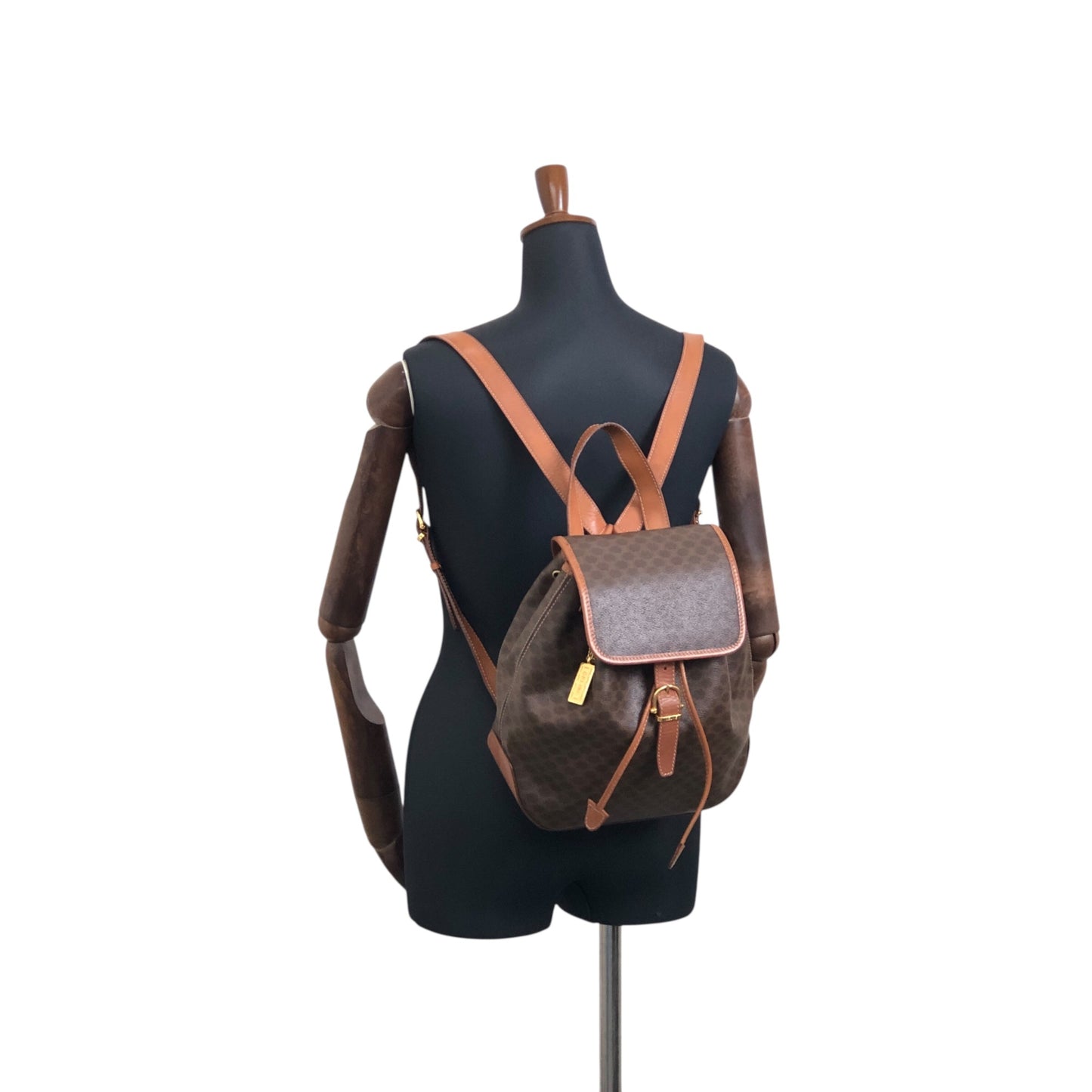 CELINE Macadam Front Buckle Backpack Brown Vintage 6yeab5