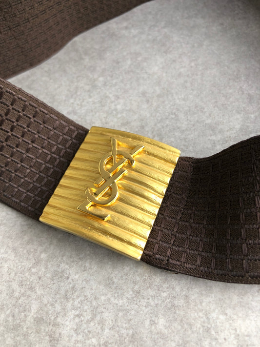 Yves Saint Laurent YSL Logo Cassandra Belt Brown Vintage 3x4ie5