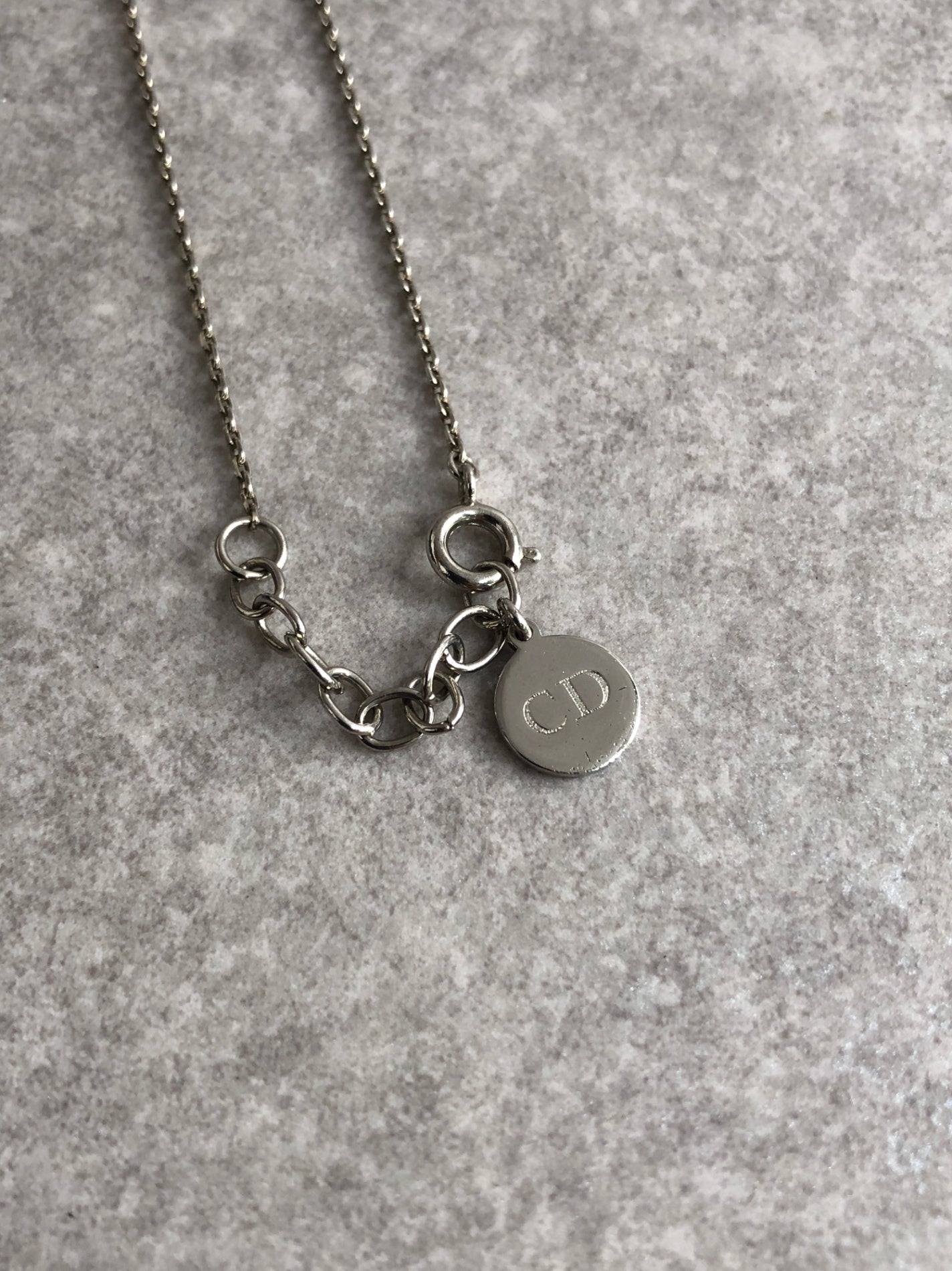 Christian Dior Logo Circle Stone Necklace Silver Vintage bzvri3