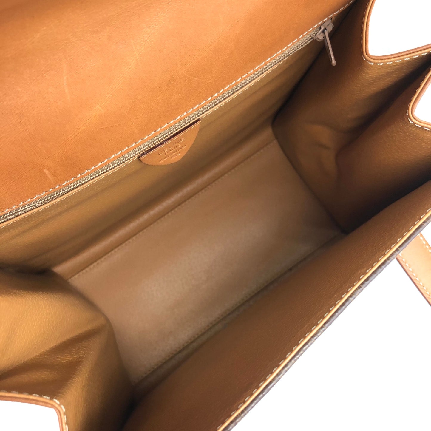 CELINE Macadam Logo Embossed Handbag Brown Vintage iu4iax