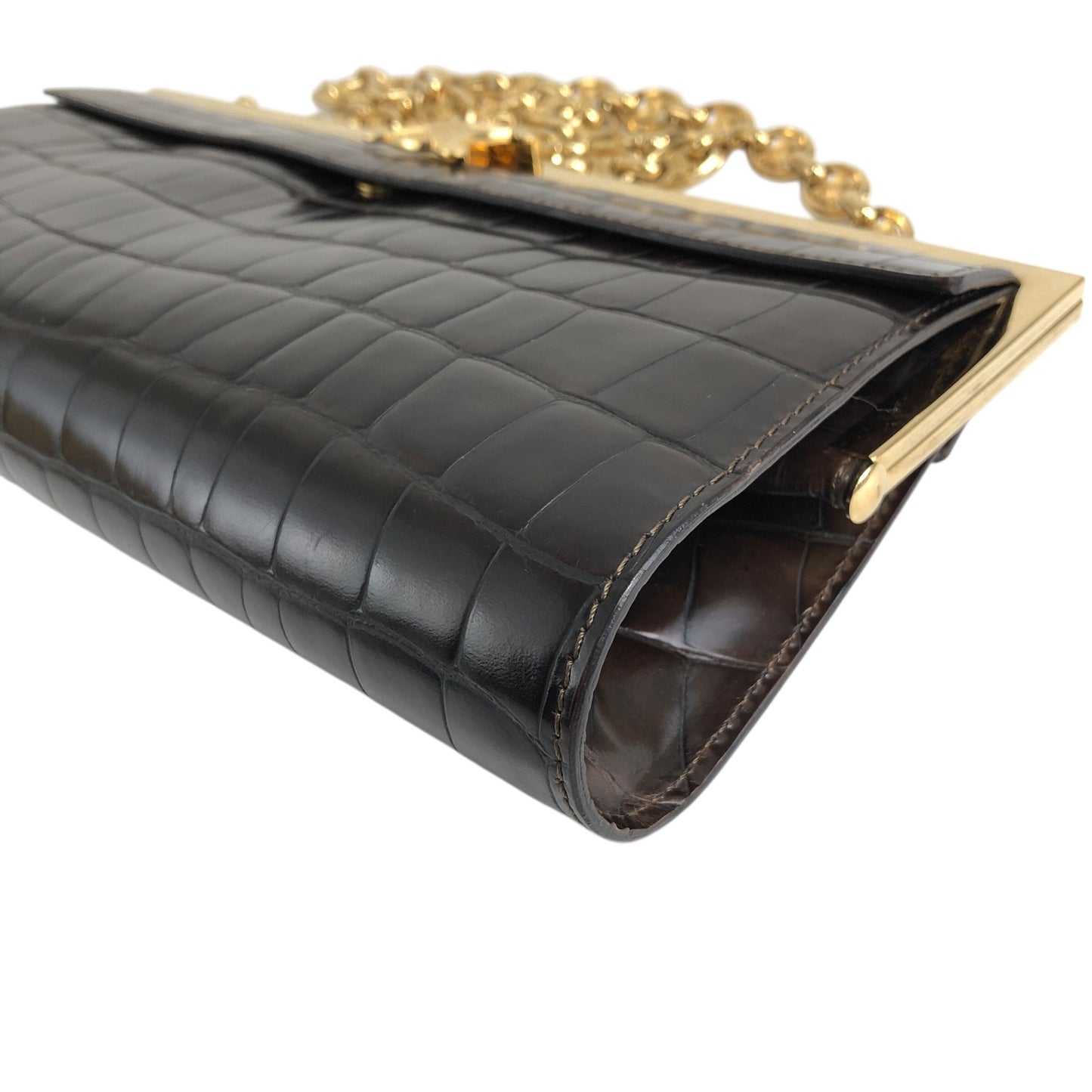 CELINE Triomphe Chain Shoulder bag Brown Vintage tedt2b