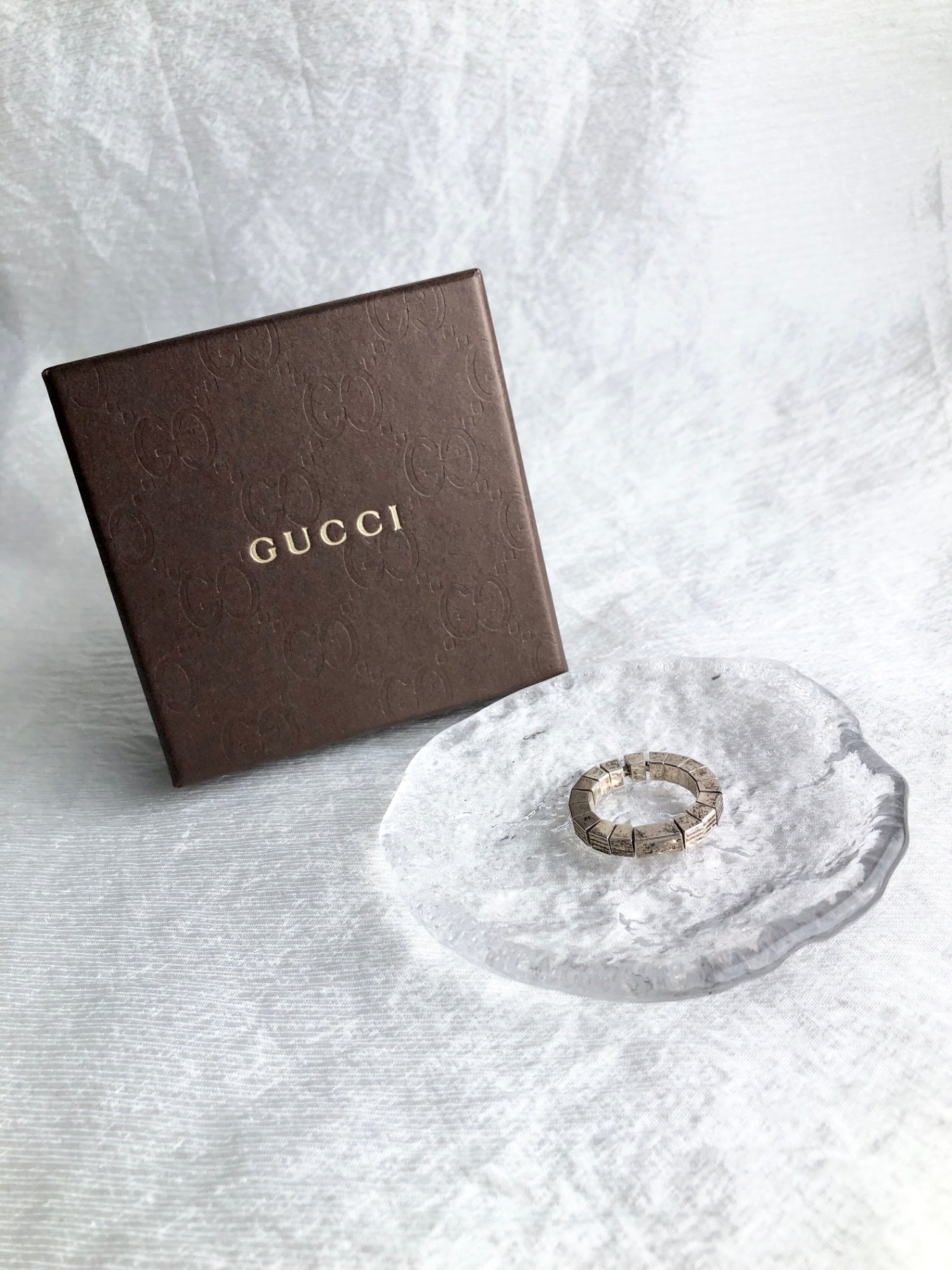 GUCCI 立方體圖案戒指 銀色 復古耳環