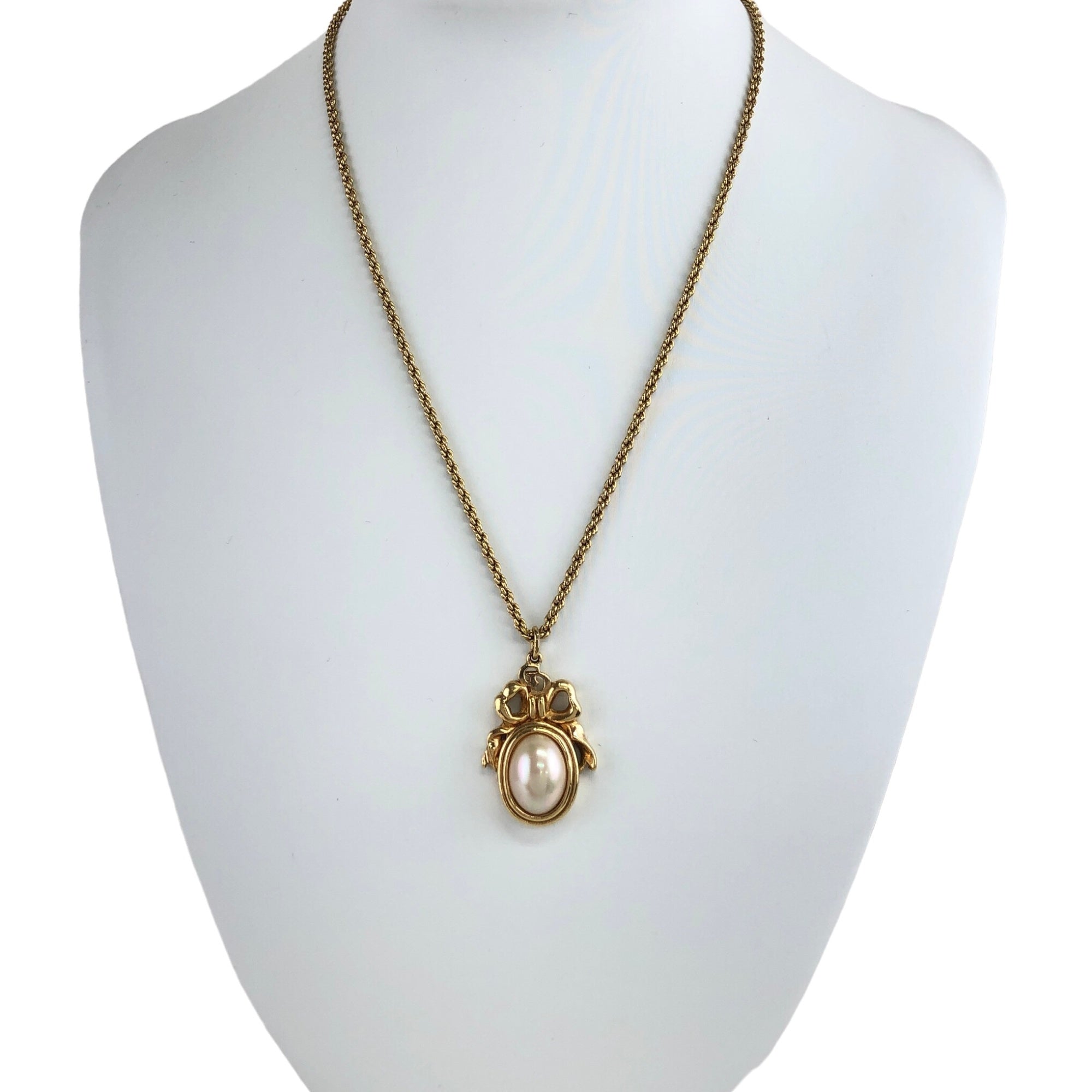 Christian Dior Ribbon Necklace Gold Vintage zzbc2r solo