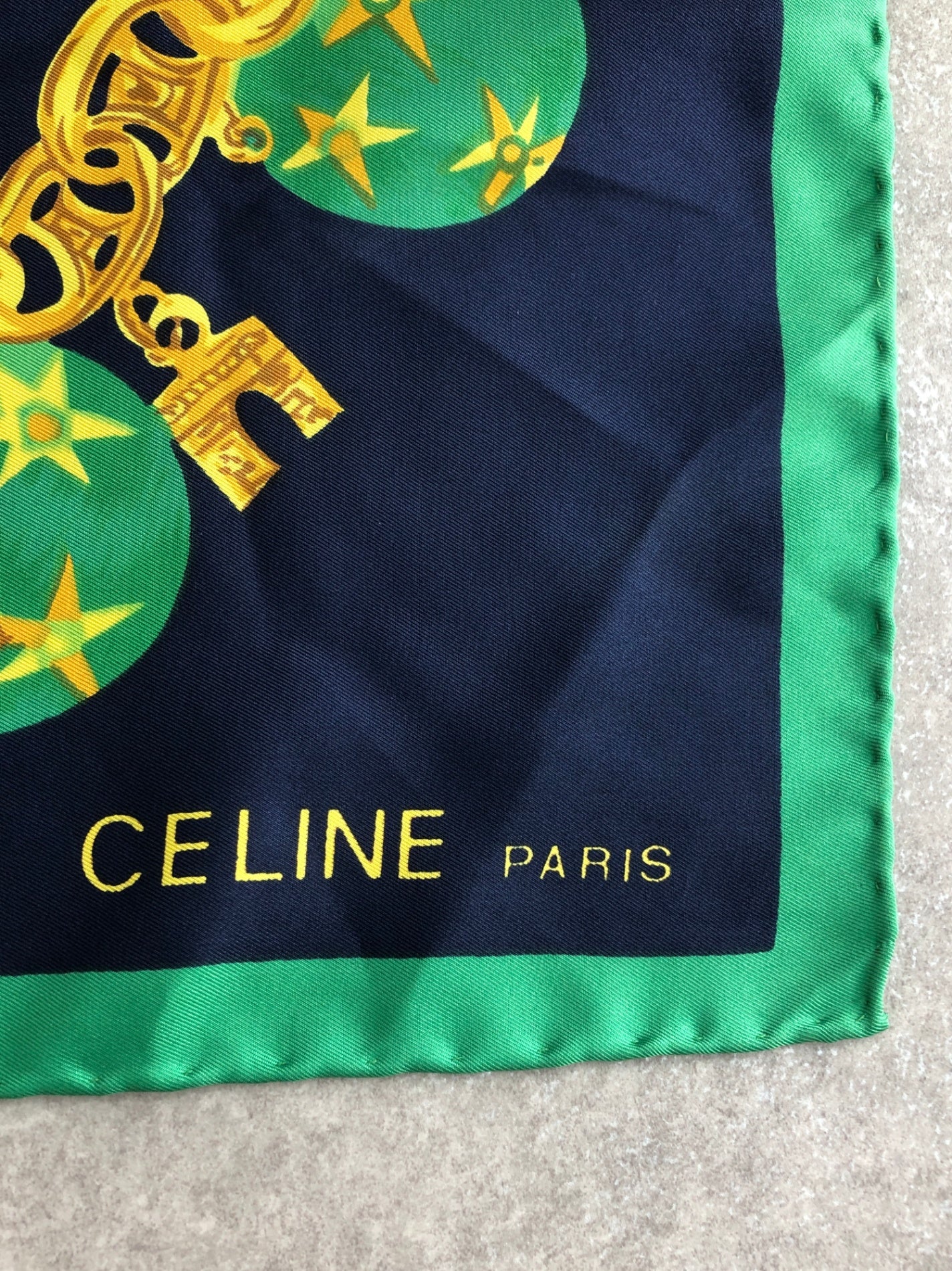 CELINE Starball Arc de Triomphe Scarf Green×Navy Vintage amx5ih