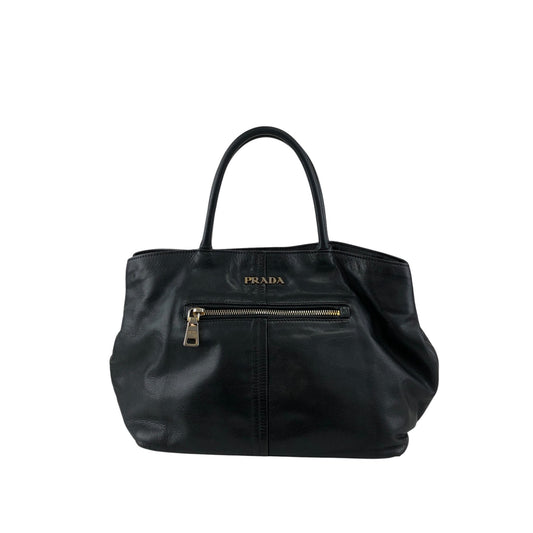 PRADA Logo Front Pocket Handbag Black Vintage gkw2r3