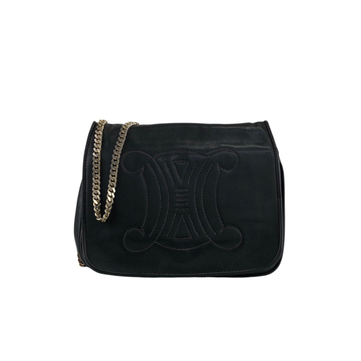 CELINE Blason Chain Shoulder bag Black Vintage jxnmfi