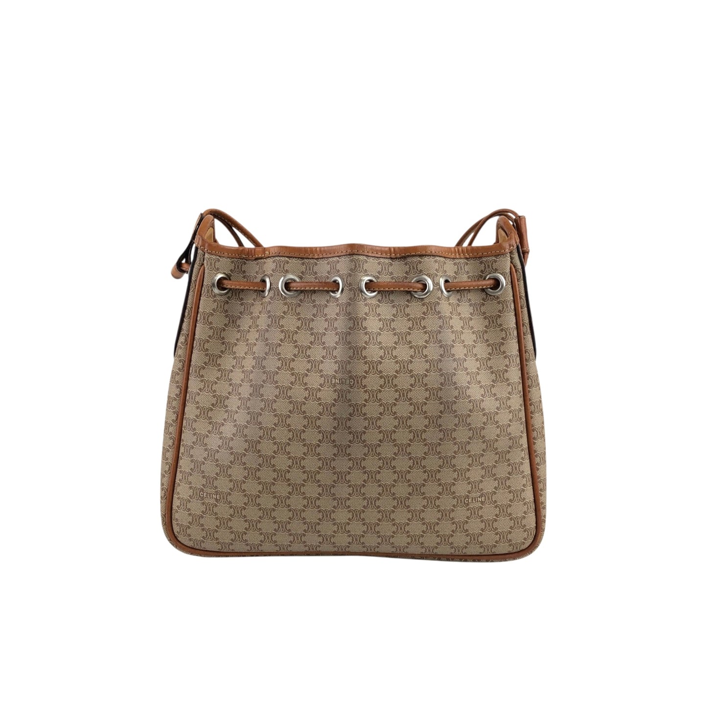 CELINE Macadam Blason Drawstring Shoulder bag Beige Vintage 3fus72