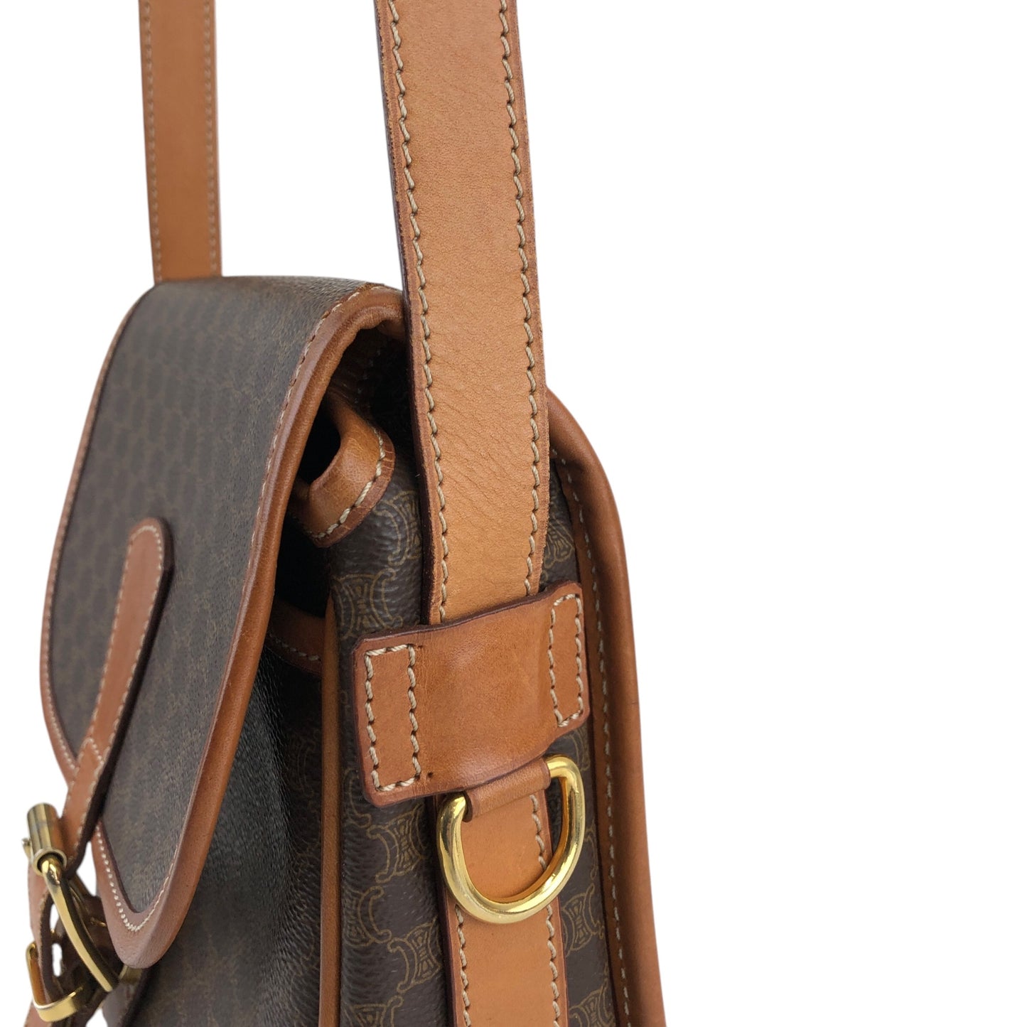 CELINE Macadam Front Buckle Shoulder bag Brown Vintage h4fac7