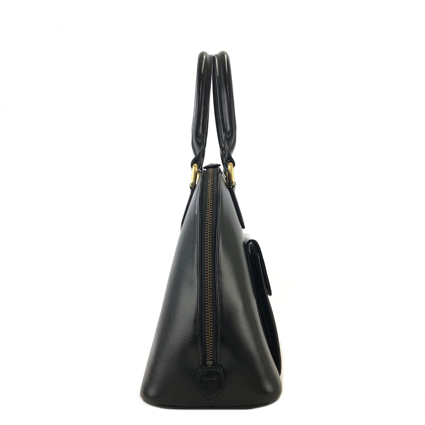 Burberry Classic Check Logo Motif Leather Handbag Black Vintage ut233m