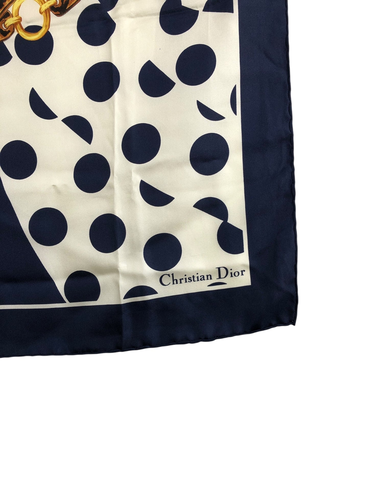 Christian Dior Silk Scarf Navy×White Vintage zxaeh7