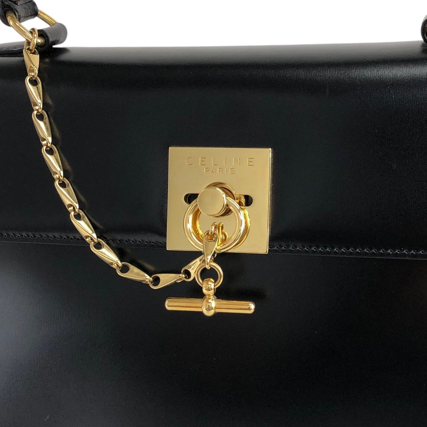 CELINE Gancini Two-way Top Handle Handbag Shoulder bag Black Vintage cjehs7