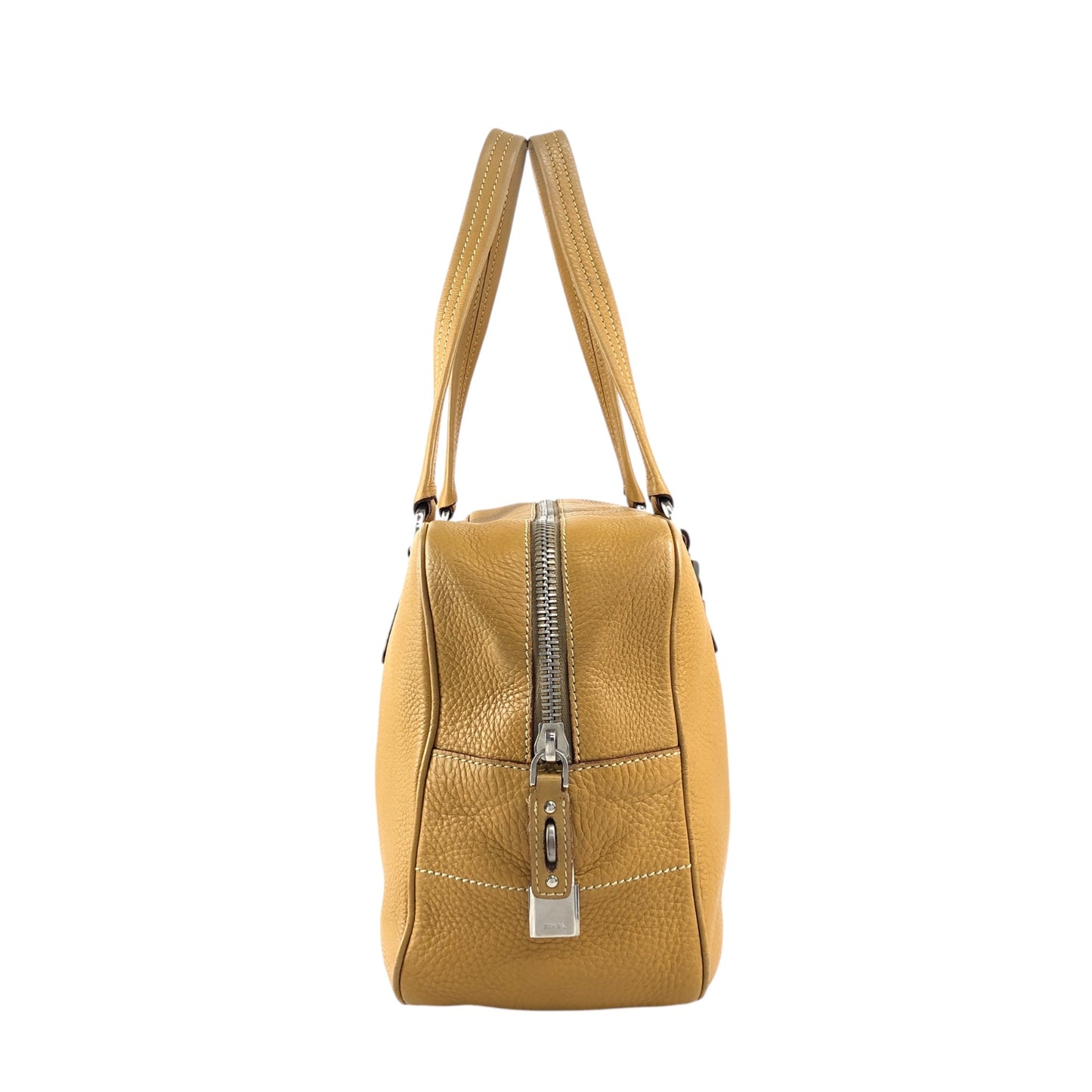 PRADALogo Embossed Small Boston bag Handbag Camel Vintage witjyy